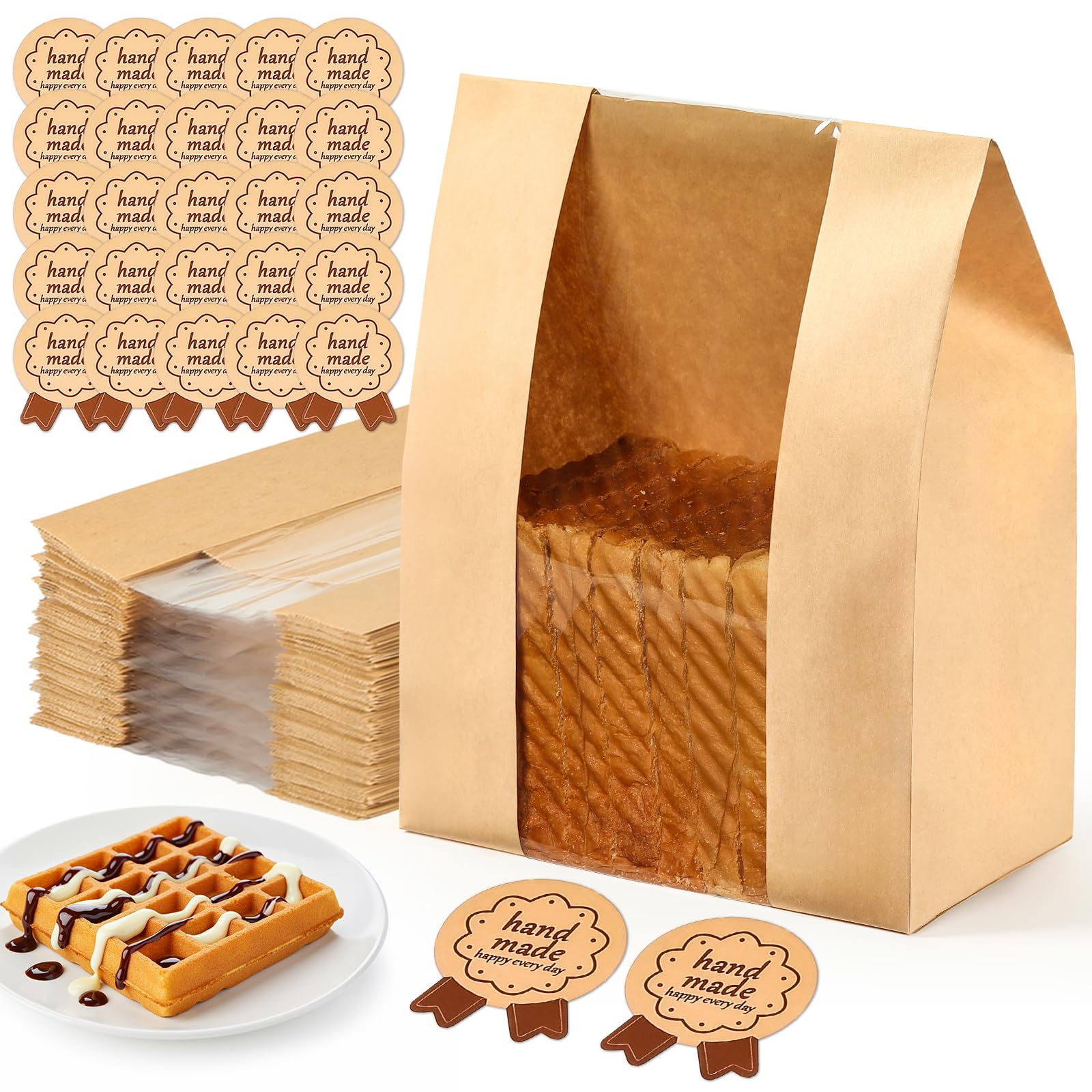 Photo 1 of PILABEL Large Kraft Bakery Bags with Window, 100 Pack