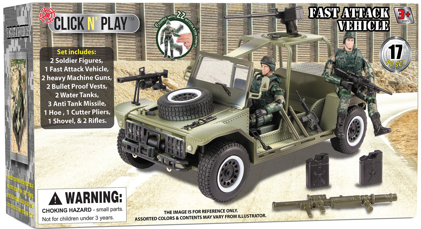 Click N' Play Military Fast Attack Assault Vehicle 17 Piece Play