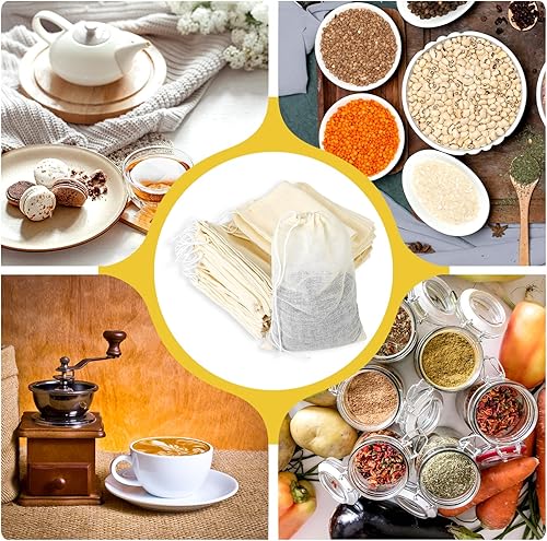 Miniatura 4 de Bolsas de especias para cocinar reutilizables, 30 bolsas de té de muselina con cordón, bolsas vacías de tela de queso para especias de 4 x 6 pulgadas