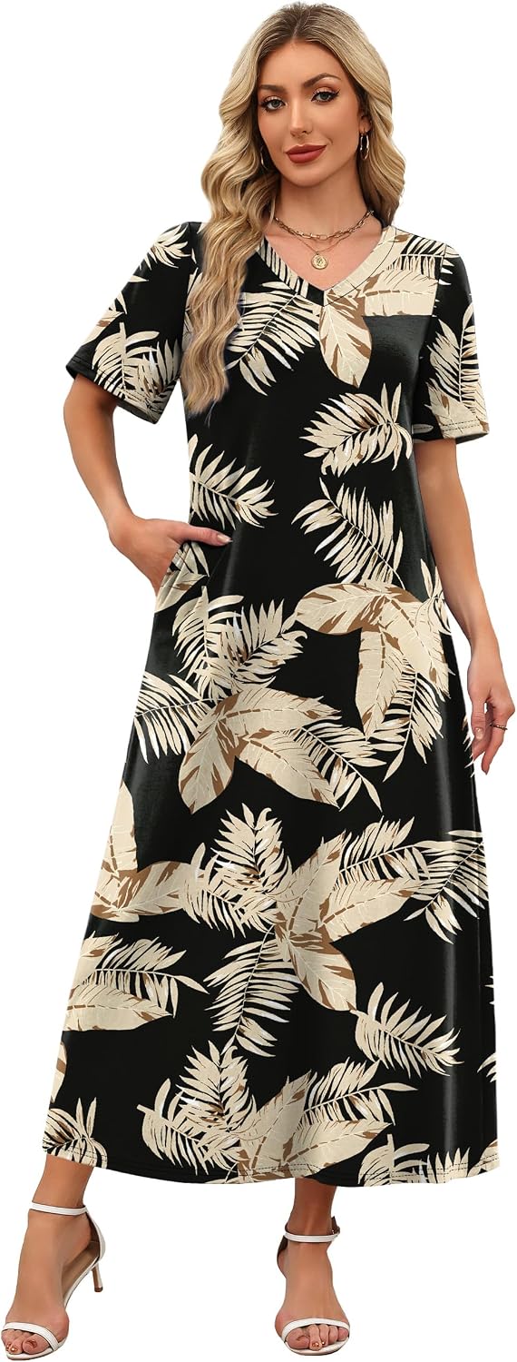 WIHOLL Women's Maxi Dresses V Neck Vacation Beach Sundresses Floral Travel Summer Dress image 3
