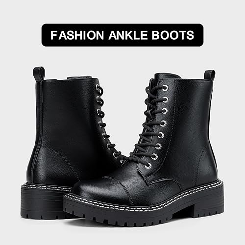 Miniatura 5 de Vepose Botines de combate de moda 9629 para mujer, botines con cordones y cremallera interior