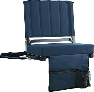 SPORT BEATS Stadium Seats with Back Support Bleacher Chairs with Back and Cushion Thick Padded Bleacher Seats Includes Shoulder Strap Navy Blue 1pc Regular