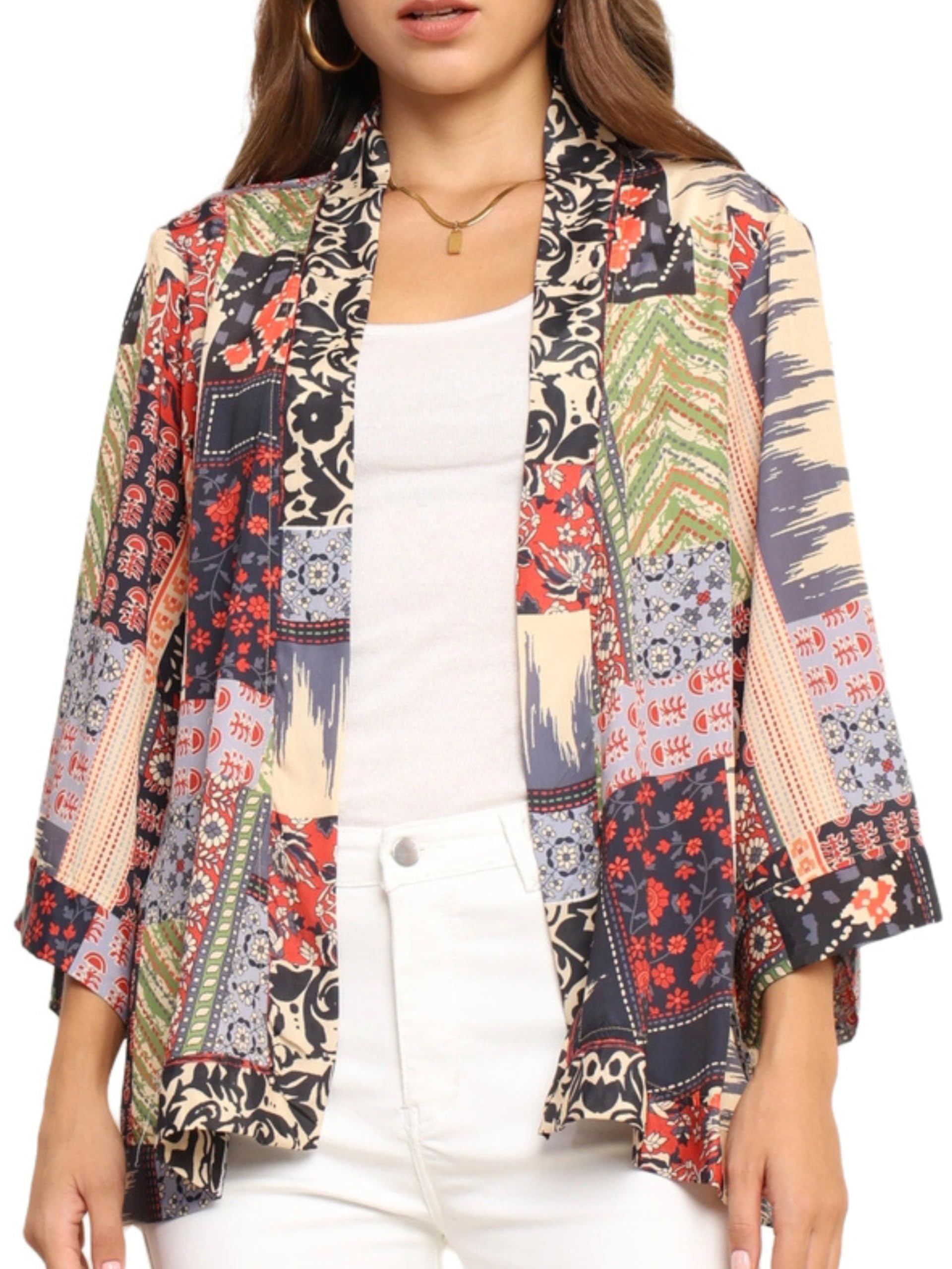 KE KANHA EXPORTS Women Shrug|Shrugs for Women Stylish|Cardigan |Boho Beach Cover Up|Border Print|Easily fits S-M-L|Bust 30-42 Inches|Length 28 Inches