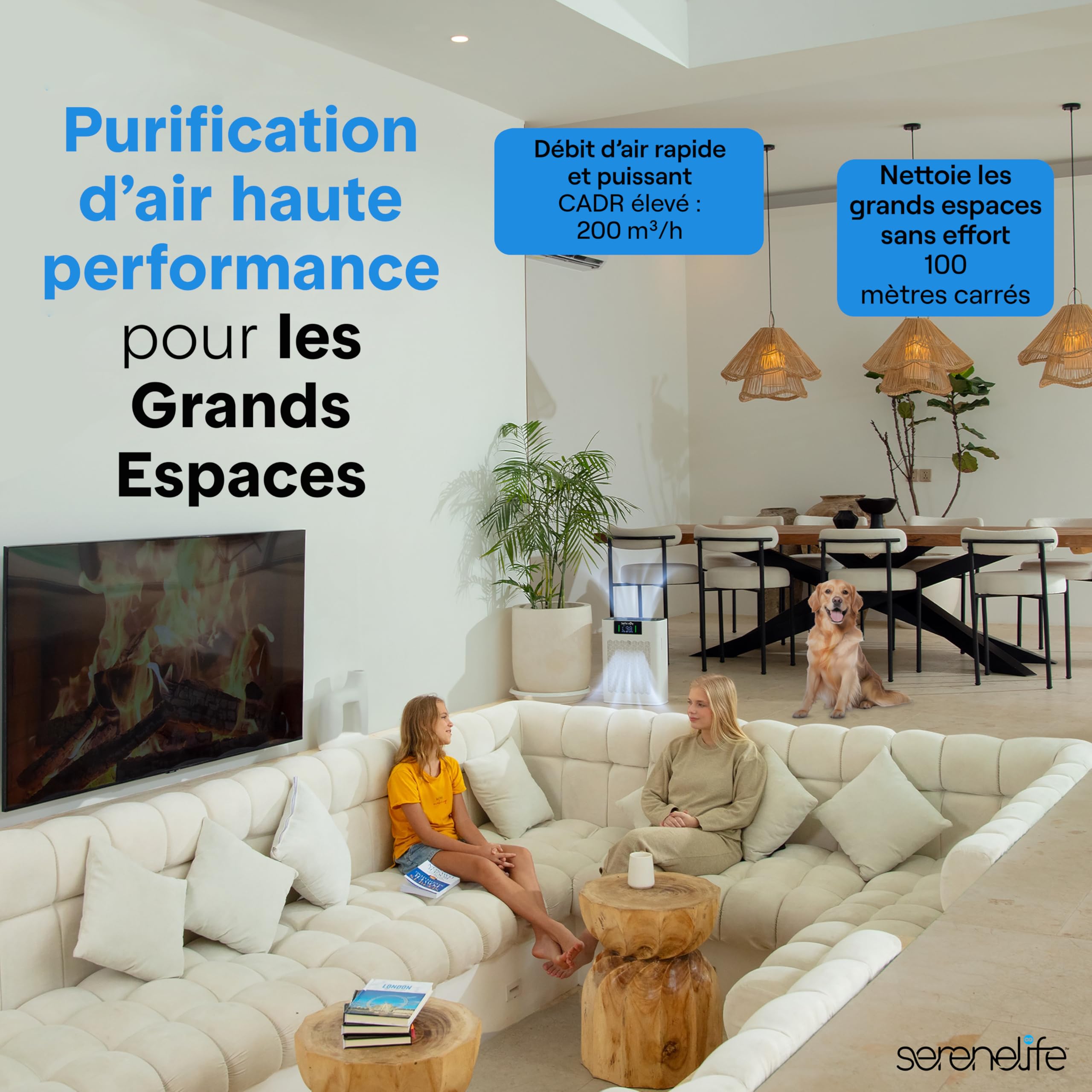 Serenelife Purificateur d’Air HEPA Intelligent – Jusqu’à 170 m², WiFi et App, Ultra Silencieux, Élimine poussière, poils d’animaux et odeurs, idéal pour allergies, Pour Maison, Bureau - Blanc