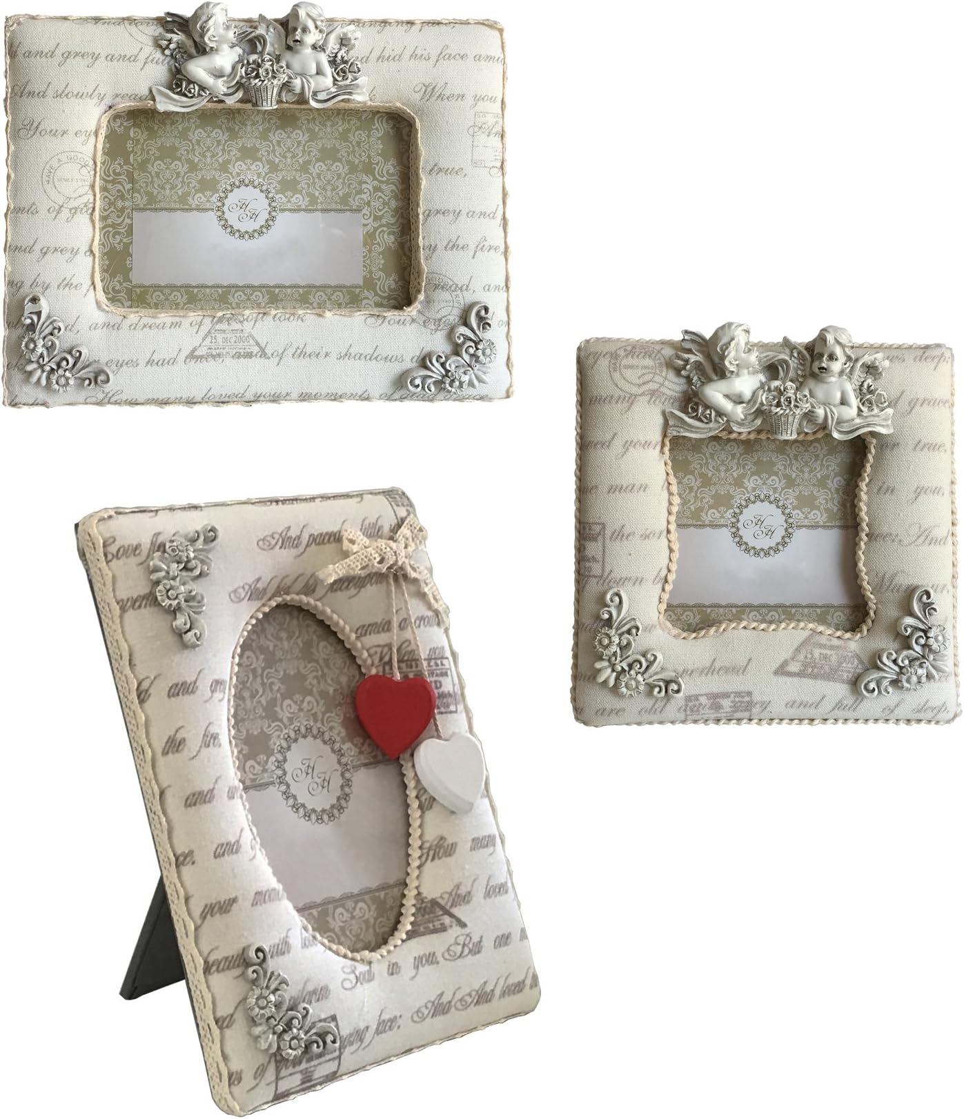 Angel - Set of Padded Fabric Sculpture Shabby Chic Picture Frames