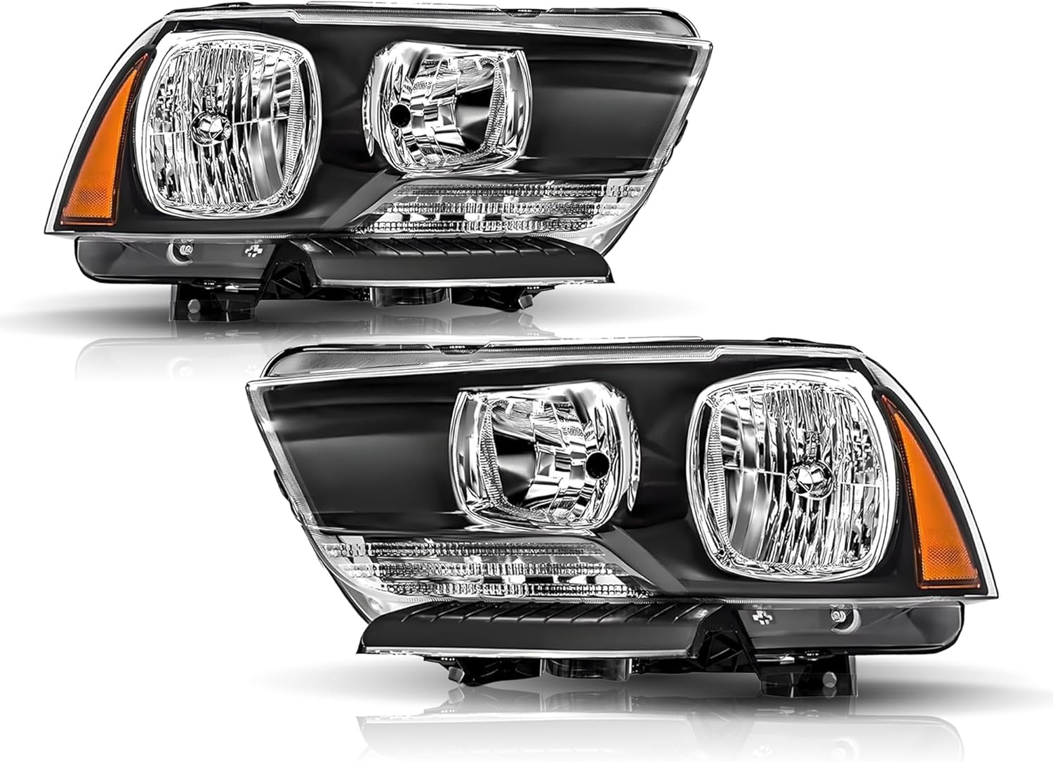 Headlights Assembly Compatible with 2011 2012 2013 2014 Dodge Charger Halogen Headlamp NOT HID Model, Black Housing Amber ReflectorAmber Side