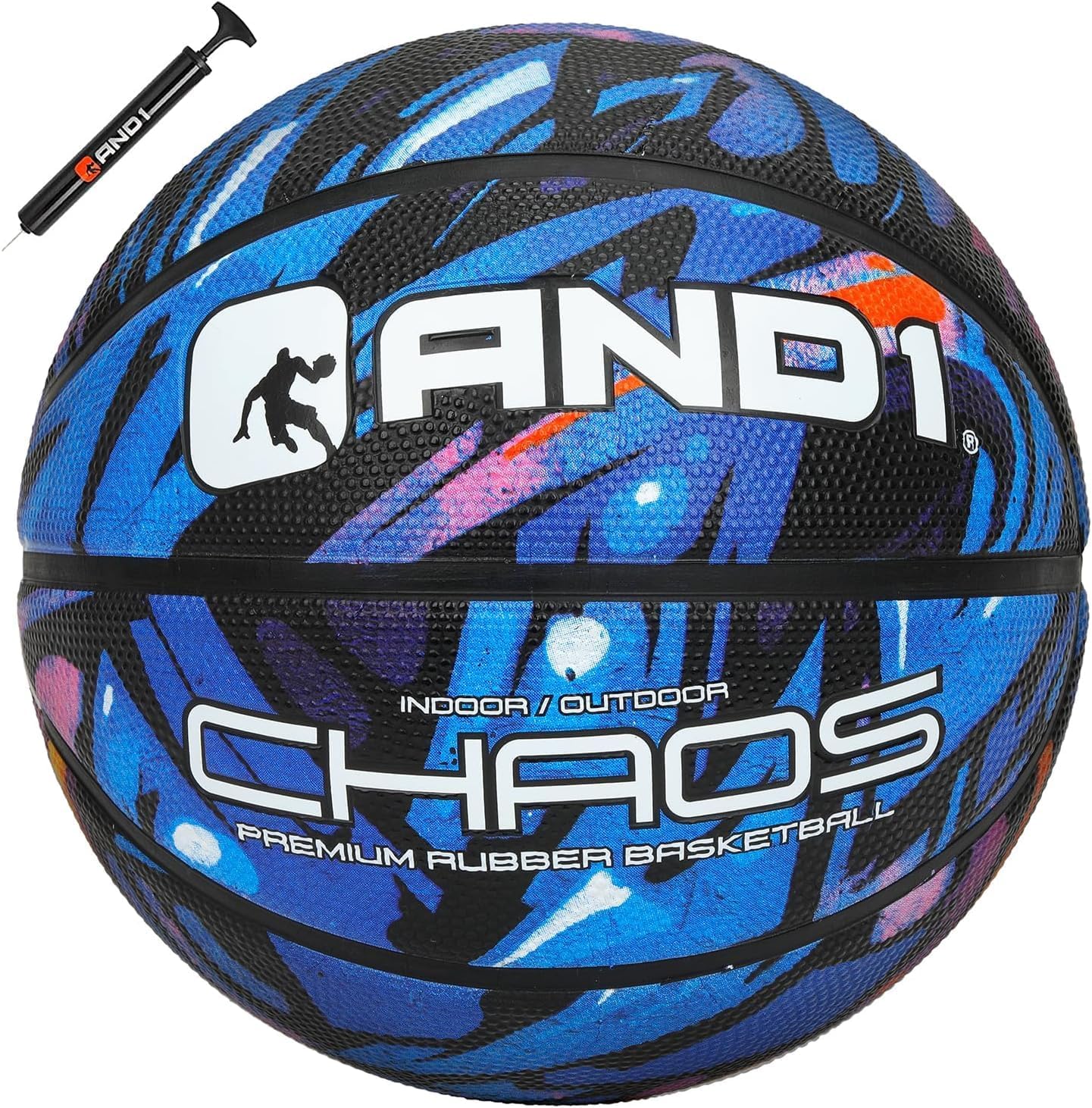 AND1 Chaos Basketball: Official Regulation (29.5 inches) Rubber - Deep Channel Construction Streetball, Made for Indoor Outdoor Basketball Games