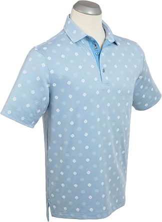 Bobby Jones Mens Short Sleeve Clover Print Performance Golf Polo Shirt (Size Small - 3XL) (US, Alpha, 3X-Large, Regular, Regular, Sky Blue)