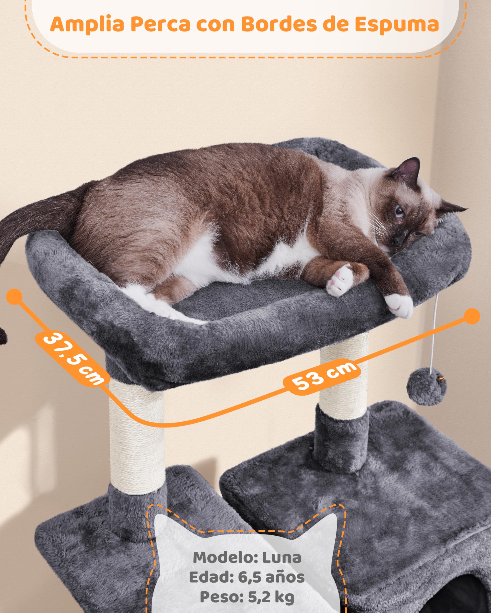 Yaheetech Árbol rascador para Gatos Grandes Torre de Gatos de Altura 159 cm con Múltiples Plataformas Cueva Tela de Felpa Condominio Perchero Hamaca Gris Oscuro