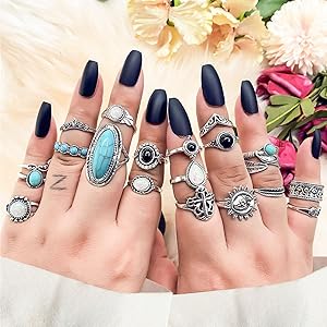 Amazon.com: 17IF 19 Pcs Vintage Silver Knuckle Rings Set for