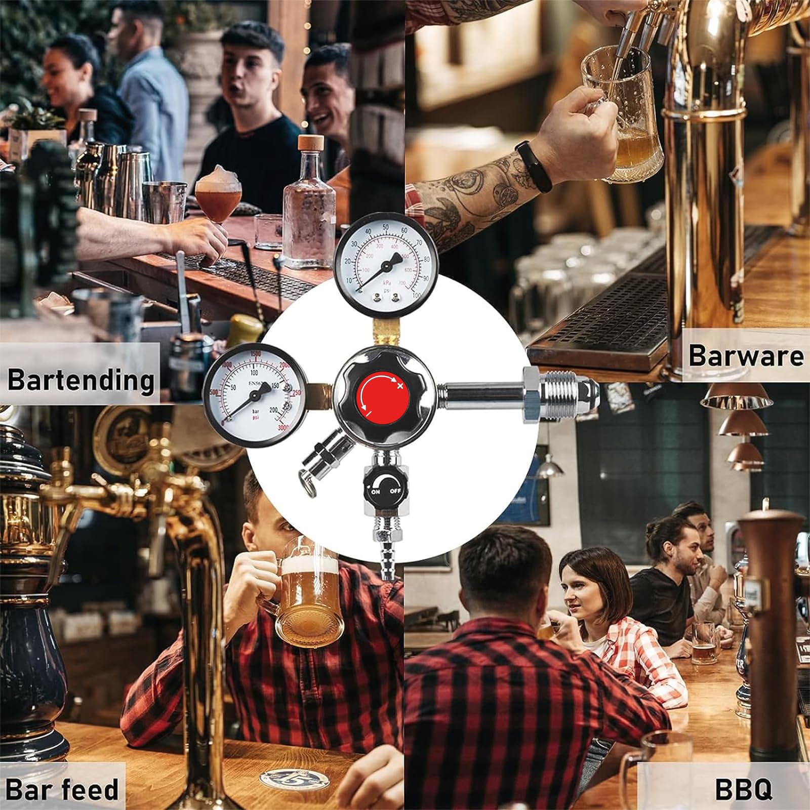 PERA Dual Gauge Nitrogen Regulator - Draft Beer CGA-580 Nitrogen Regulator Keg Regulator with Pressure Release Valve and Red Gas Line, Free Worm Clamps for Homebrew