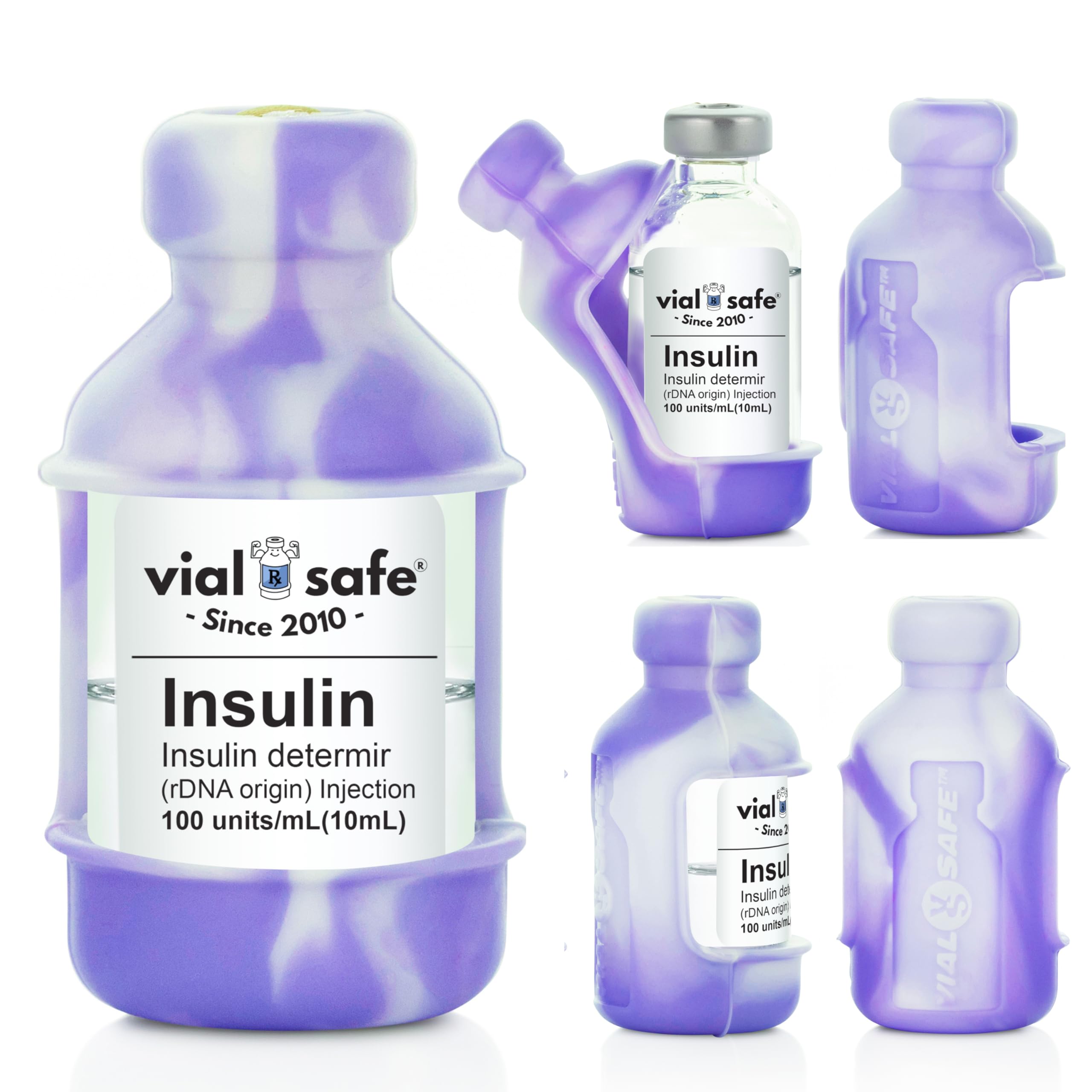 VIAL SAFE™ | Insulin Vial Protector Case | Secure Insulin Bottle Protector & Cover for 10mL Vials | 2-Pack | Tie Dye Purple | Fits Humalog, Humulin, NovoLog, NovoRapid, Novolin