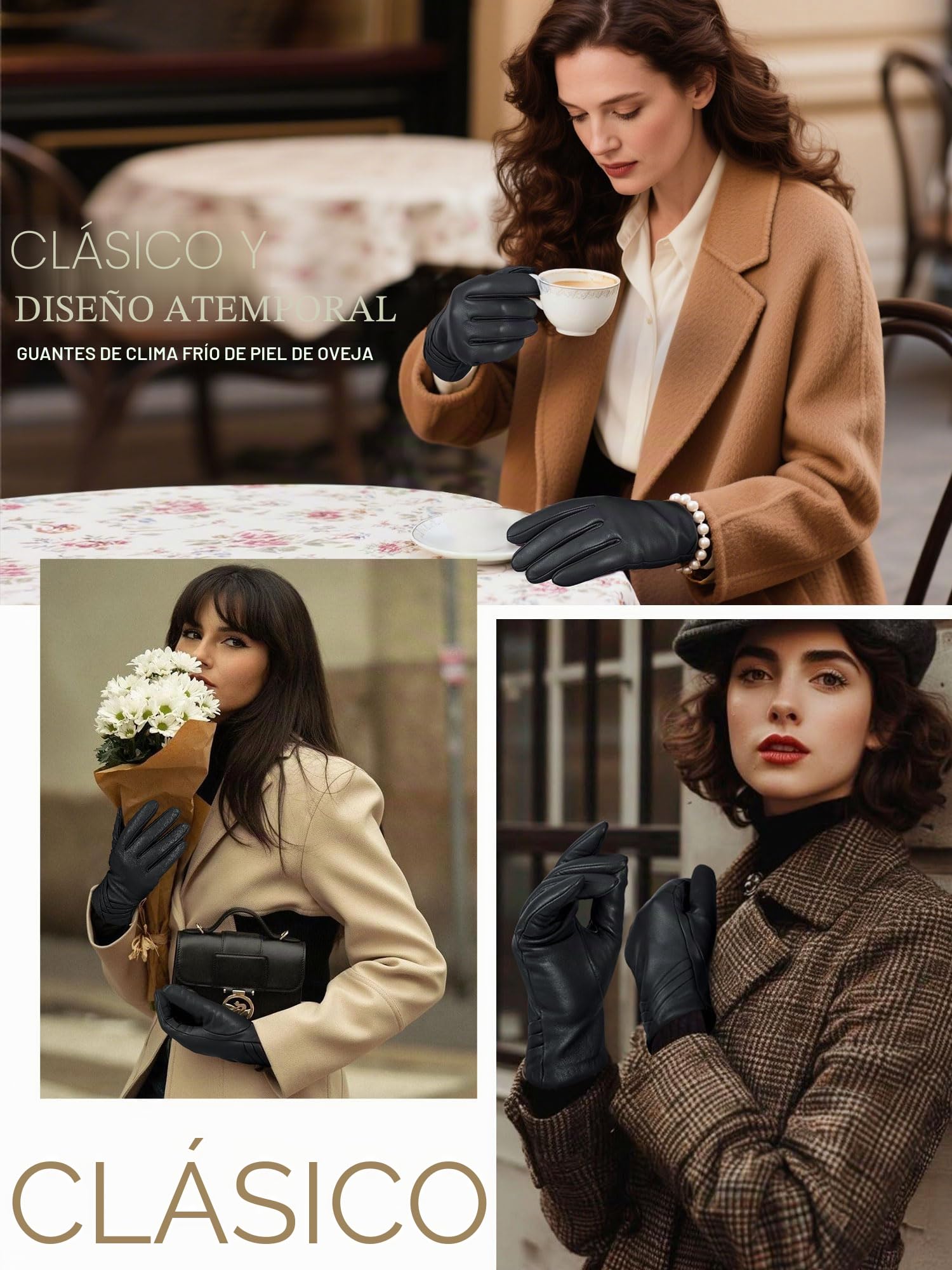 GSG SINCE 1998 Guantes de Mujer en Cuero Genuino | Guantes Táctiles y Cálidos con Forro de Lana o Imitación de Piel, Puños Fruncidos, Ideales para Conducir y