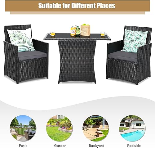 Miniatura 7 de COSTWAY Juego de muebles de ratán de patio, 3 piezas, sofá, reposabrazos y cubierta de jardín, gris