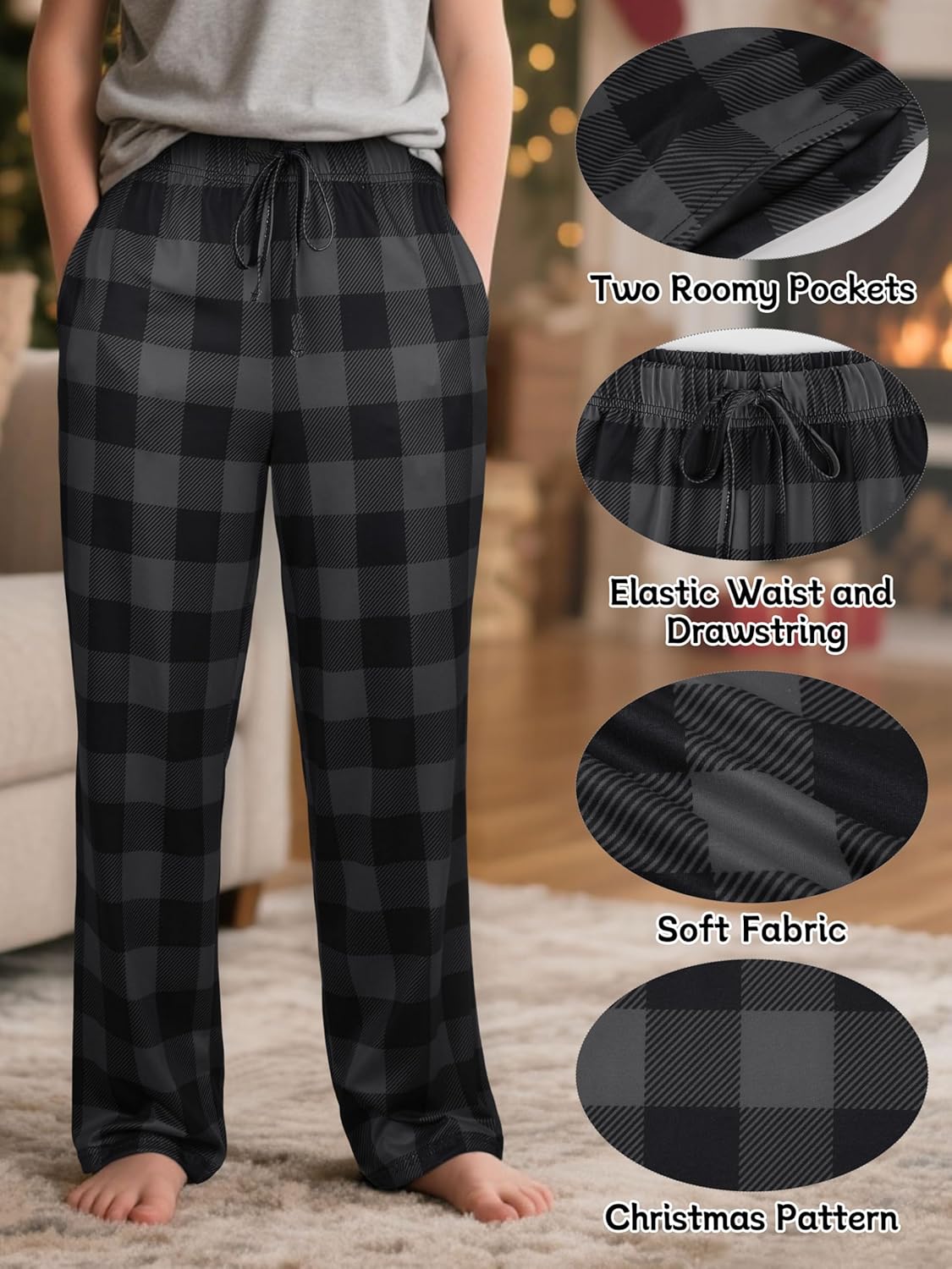IHU Boys Pajama Pants Soft Kids Plaid Pj Bottom Lounge Pants Sleepwear with Drawsting & Pockets for Boys Girls Clothes - Image 2