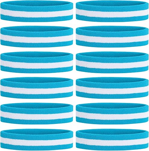 ONUPGO Sweatband Headband for Men & Women - 3/6/12 PCS Sports Headbands Moisture Wicking Athletic Cotton Terry Cloth Sweatband Sweat Absorbing Head Band