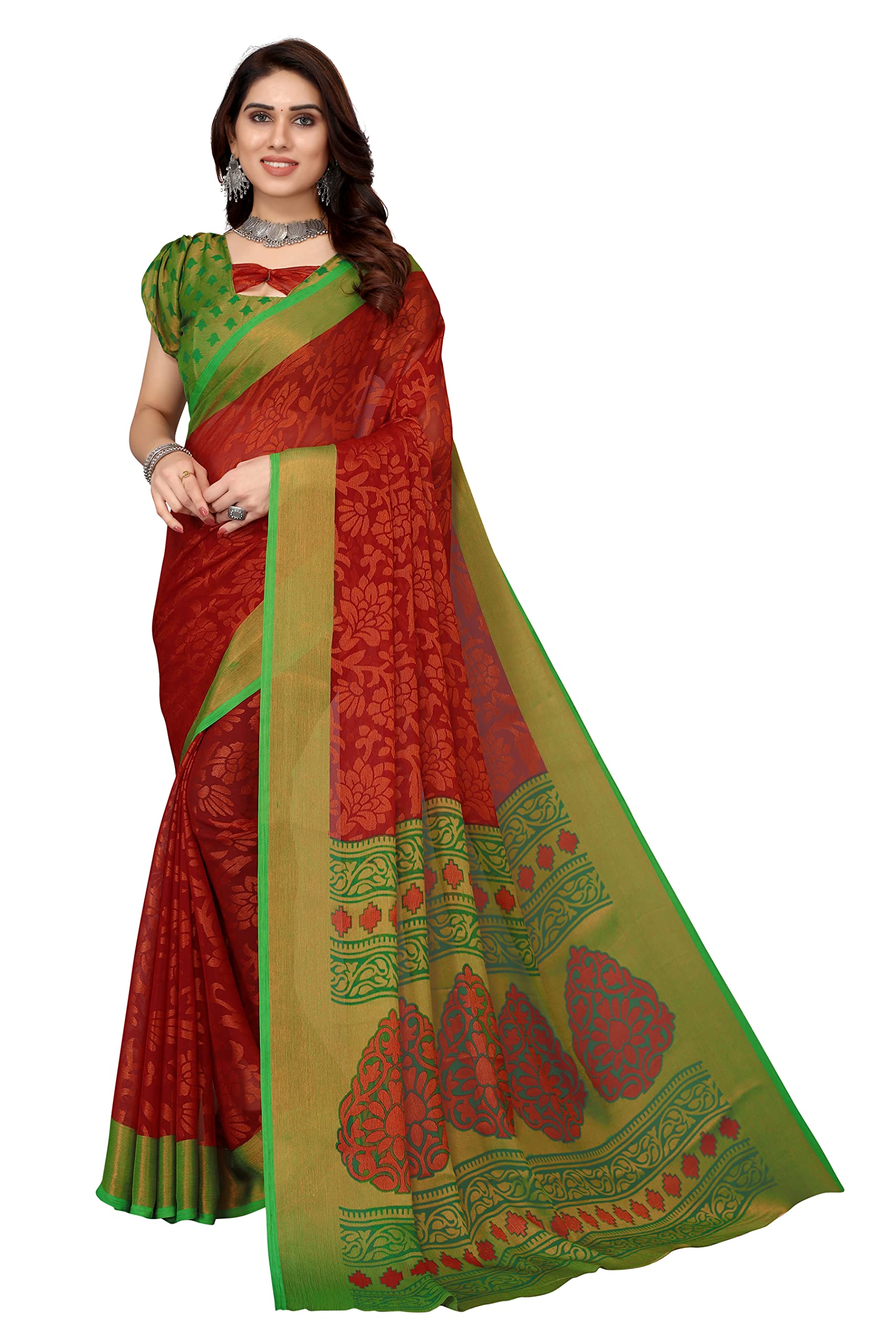 Winza Designer Women's Chiffon Brasso Printed Saree with Blouse Piece (PS Brasso Sofiana)