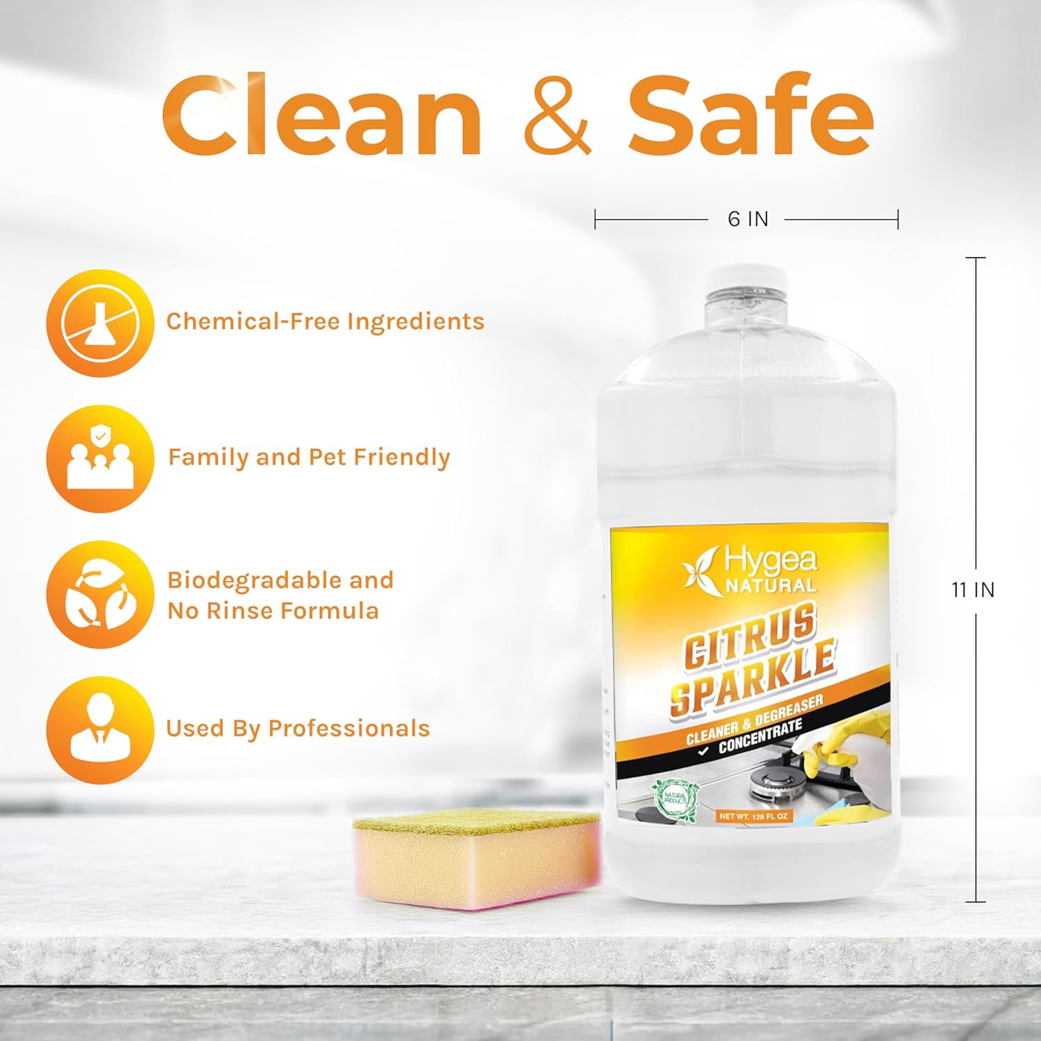 Citrus Sparkle Natural Cleaner and Degreaser Concentrated Gallon 128 oz