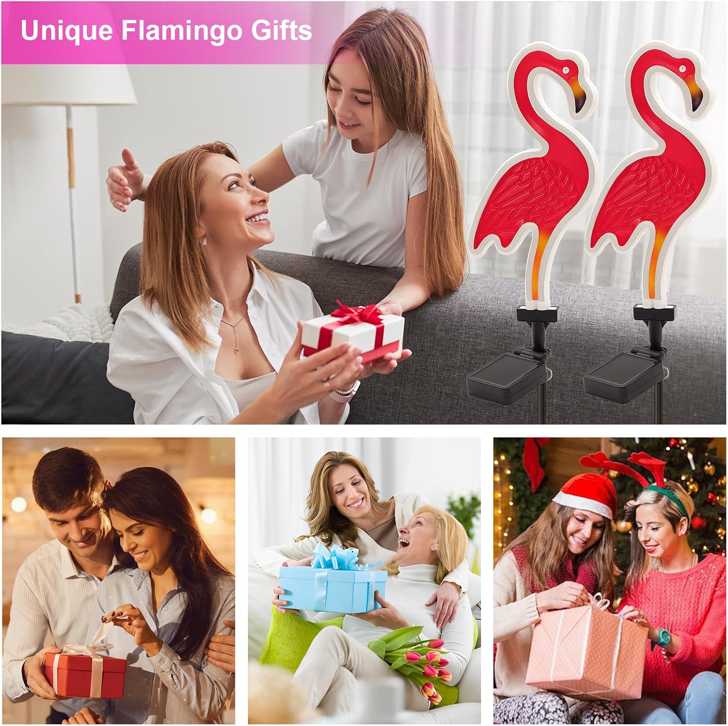 ANGMLN Solar Flamingo Pink Neon Light, 2Pack Pink Flamingos for Yard, Flamingo Gifts for Women Path Light for Lawn Patio Walkway Decor