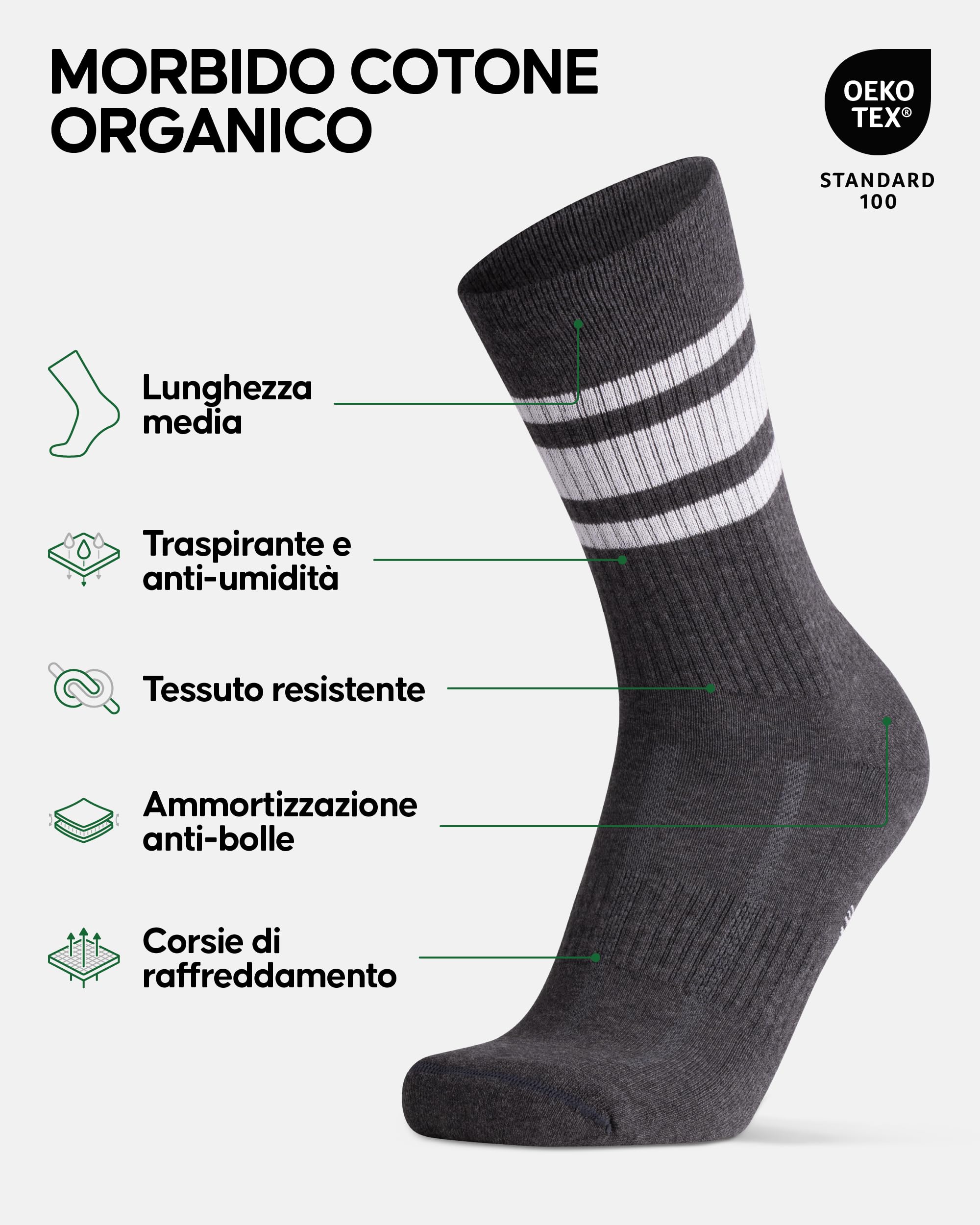 DANISH ENDURANCE Calzini da Tennis in Cotone Organico, Padel e Sport, per Uomo e Donna, 3 o 6 Paia