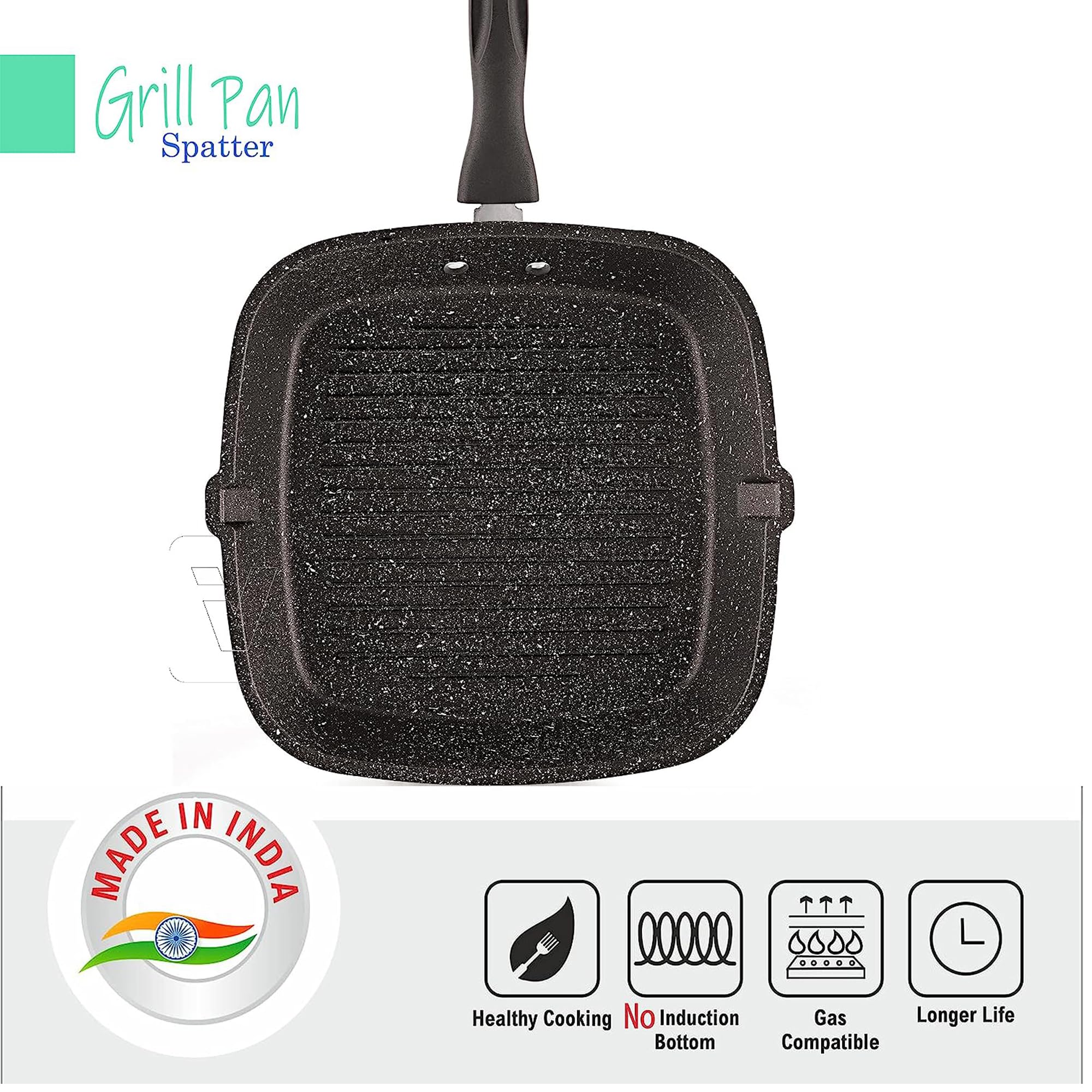 IDEAL PRIME Heavy Guage Non Stick Aluminum Grill Pan Medium Size Barbeque Pan Cookware with Heat Resistance Handle Pack of 1 3