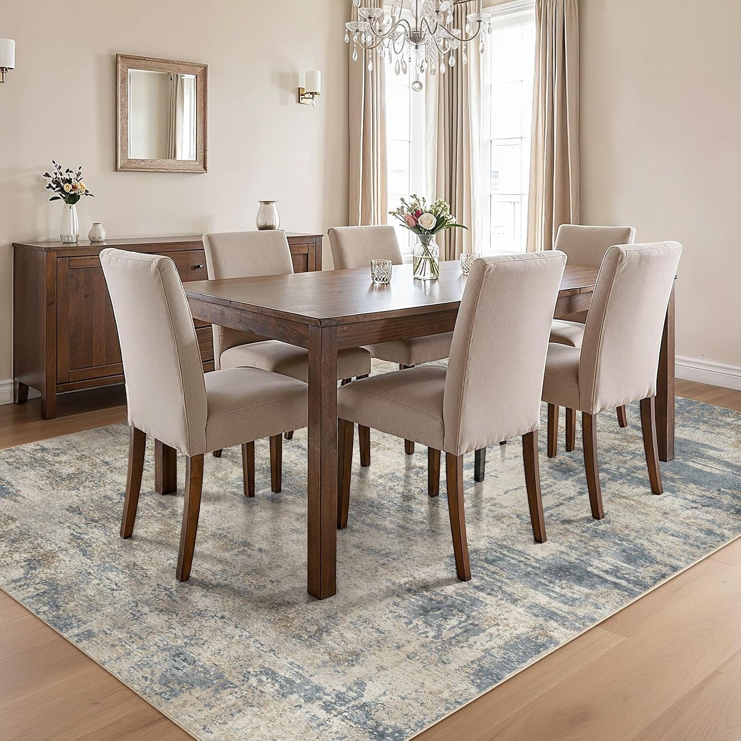 cotiled 5x8 Area Rug for Living Room Large Modern Neutral Abstract Rugs Washable Nonslip Backing Soft Carpet for Bedroom Dining Room Office Decor Light Blue