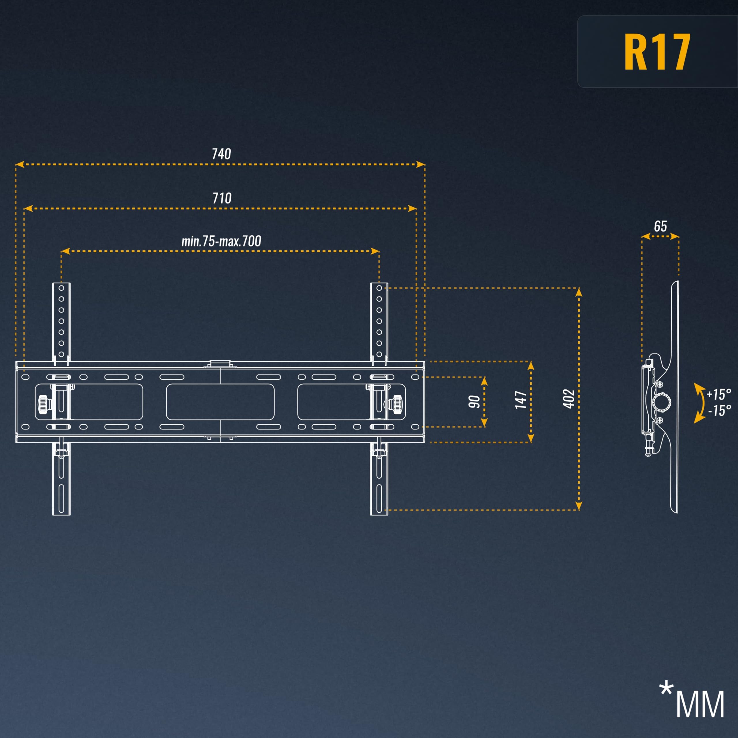 RICOO R17 Support Mural TV 40 à 100 Pouces 42 43 48 50 55 58 60 65 70 75 77 83 85 98 Pouces Max VESA 600x400 Inclinable Universel Fixation Murale TV QLED OLED LED LCD
