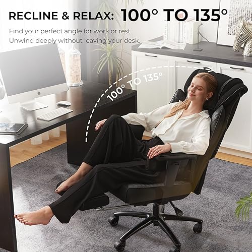 Miniatura 4 de Dowinx Silla de oficina grande y alta con soporte lumbar de masaje, silla de oficina ejecutiva con cojín de asiento ancho y grueso y reposabrazos