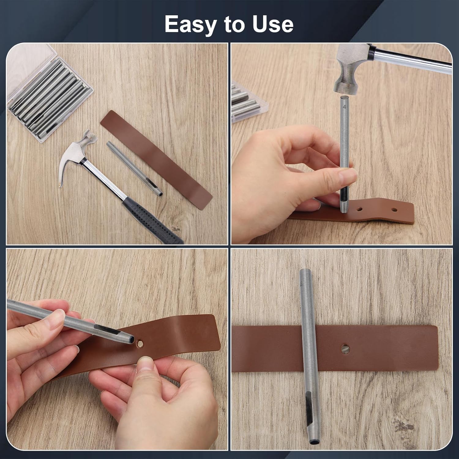 10Pcs Leather Hollow Punch Set, Hollow Hole Punches Tools 0.5-5mm for Leather Belt Watch Band, Rubber Leatherworking Craft