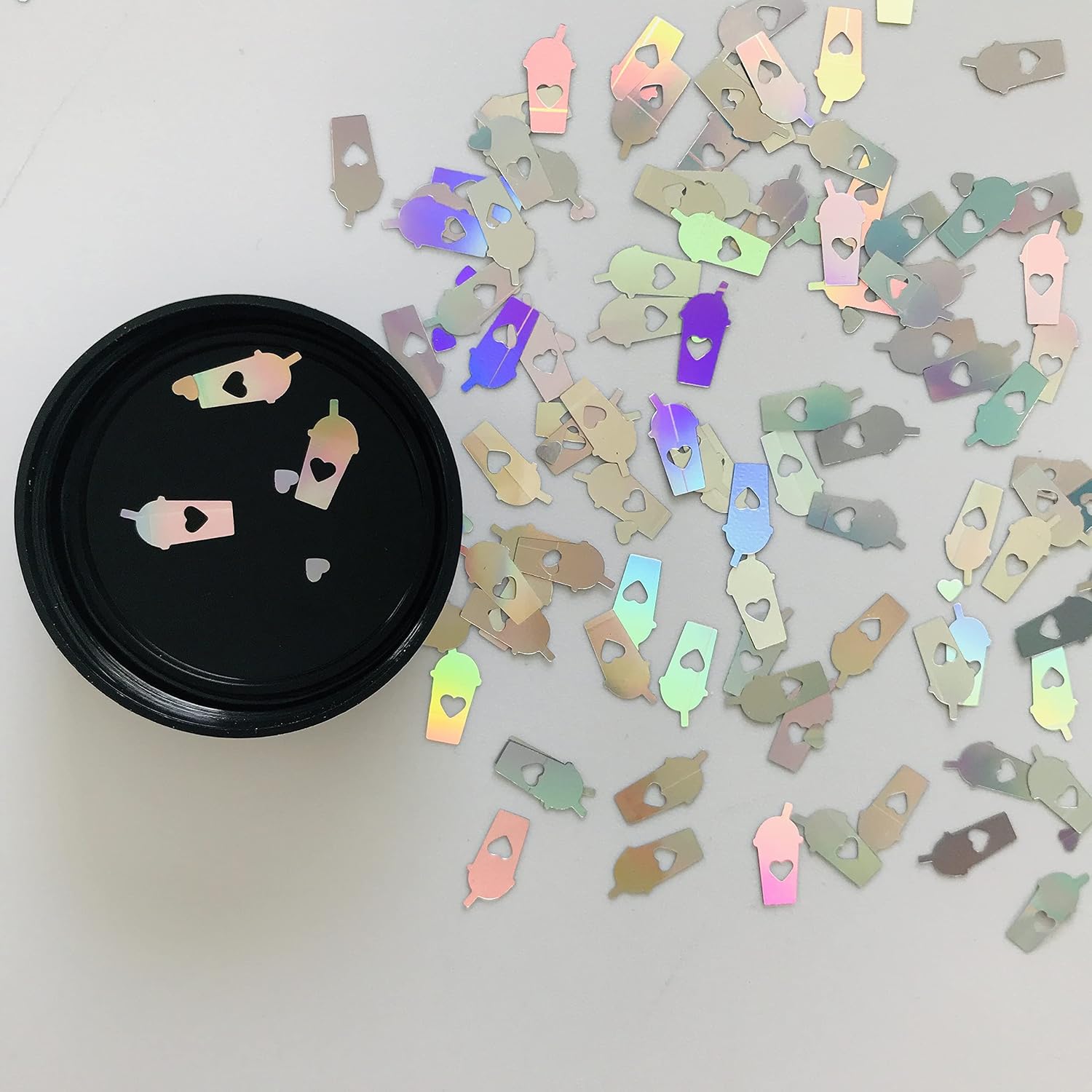 12 Colors Set - Coffee Cup Shape Sequins Holographic Glitter - Festival Rave Beauty Makeup Face Body Nail Art Decoration 12C