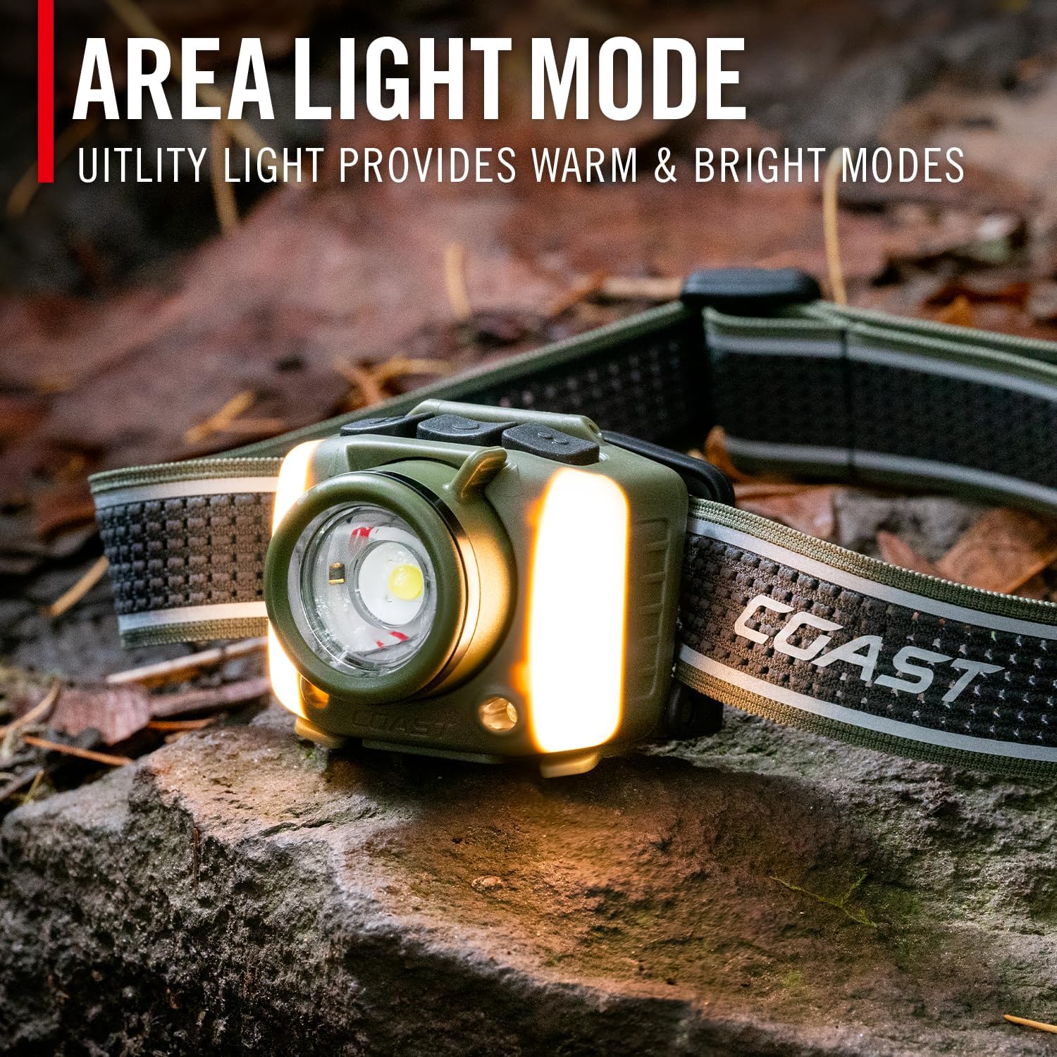 Coast FL95R 1250 Lumen Rechargeable Plus LED Headlamp with Green, Red and Area Light Modes and Glide Focus