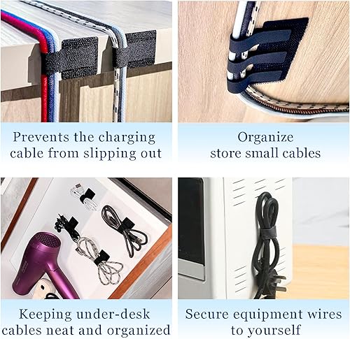 Miniatura 7 de Organizador de cables de escritorio, organizadores de cables para cables, 48 bridas autoadhesivas negras con parte trasera adhesiva, correas de
