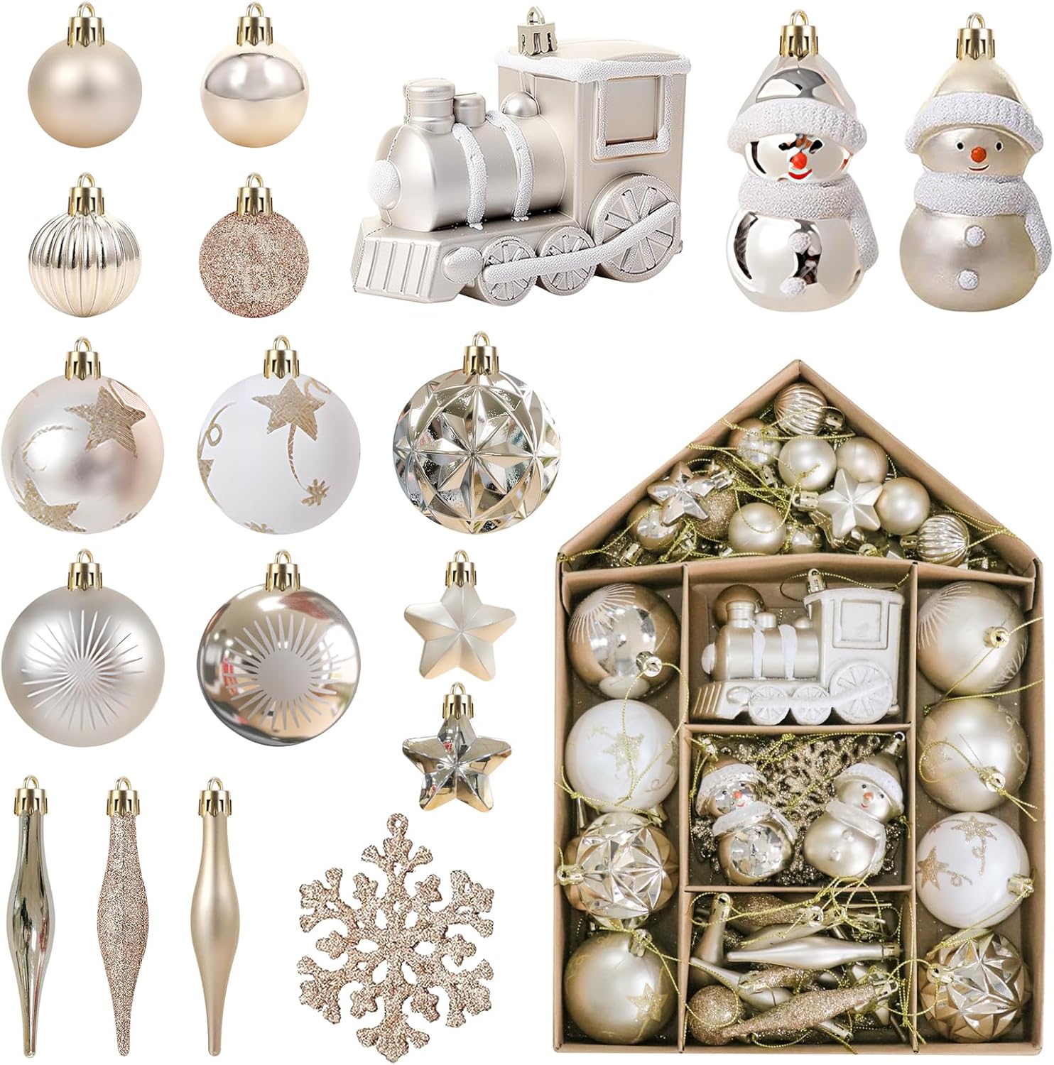Christmas Ornaments Set,70Pcs White and Gold Christmas Ornaments,Versatile Hanging Shatterproof Christmas Tree Ornaments Balls,for Xmas Trees,Wreath Garland,Holiday Party, Home Decor(White Gold) Christmas Ornaments Set,70Pcs White and Gold Christmas Ornaments,Versatile Hanging Shatterproof Christmas Tree Ornaments Balls,for Xmas Trees,Wreath Garland,Holiday Party, Home Decor(White Gold)