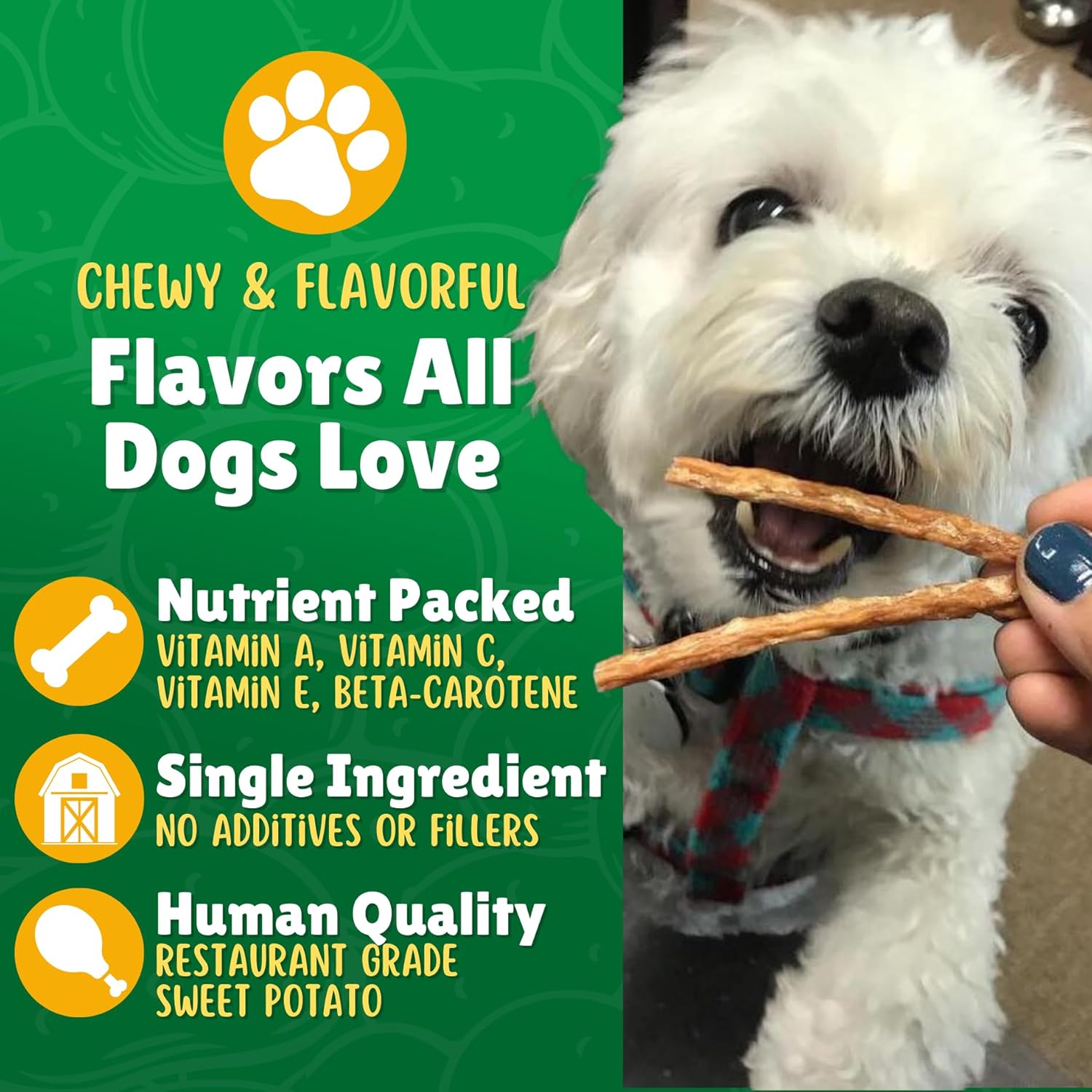 Lucky Premium Treats Sweet Potato Straws Sweet Potato Dog Treats 13oz. - All Natural Chewy Veggie Dog Treats for Small & Medium Dogs - Training Reward Made in USA