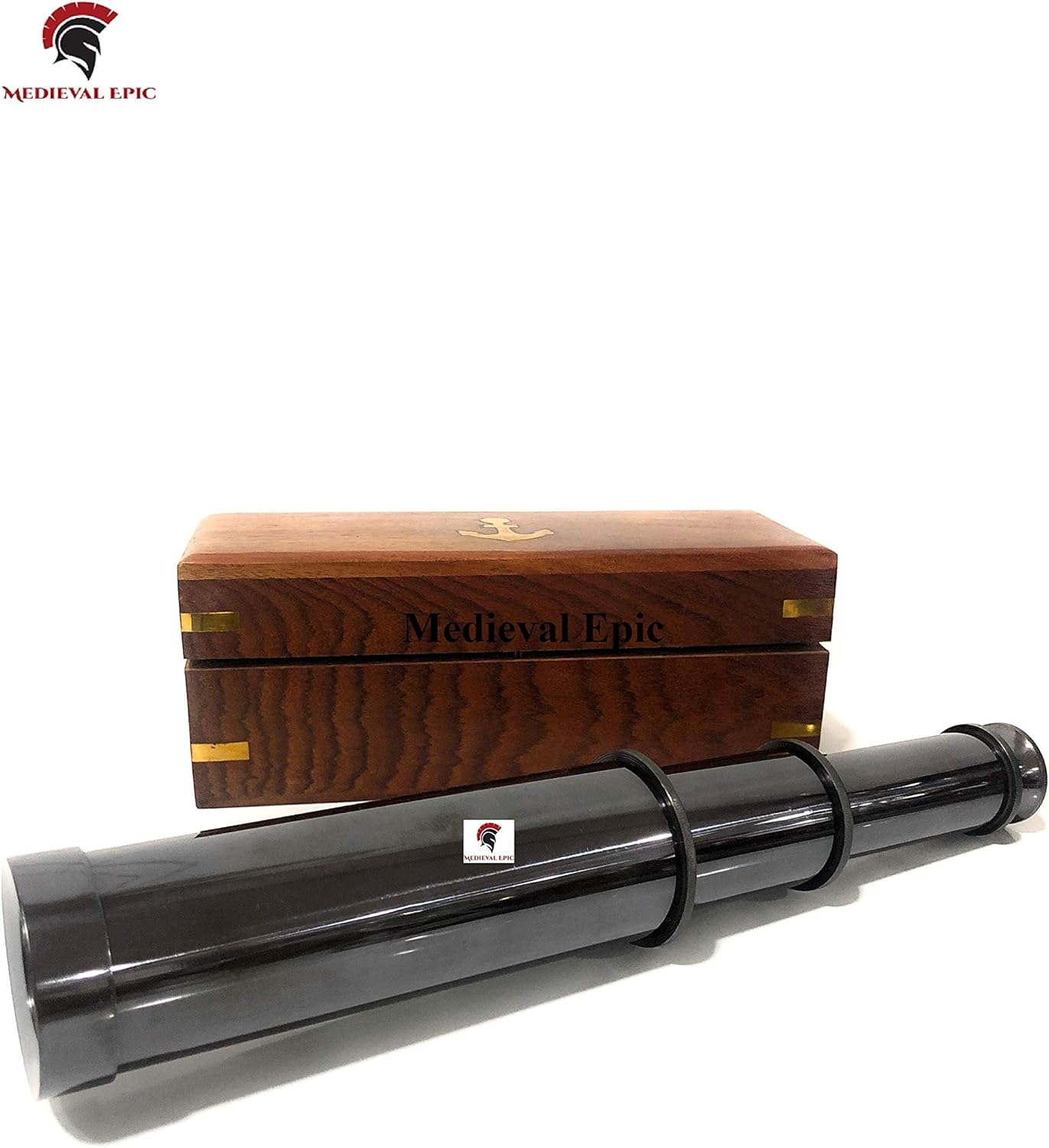 Vintage Black Antique Telescope Brass Nautical Maritime Wooden Box
