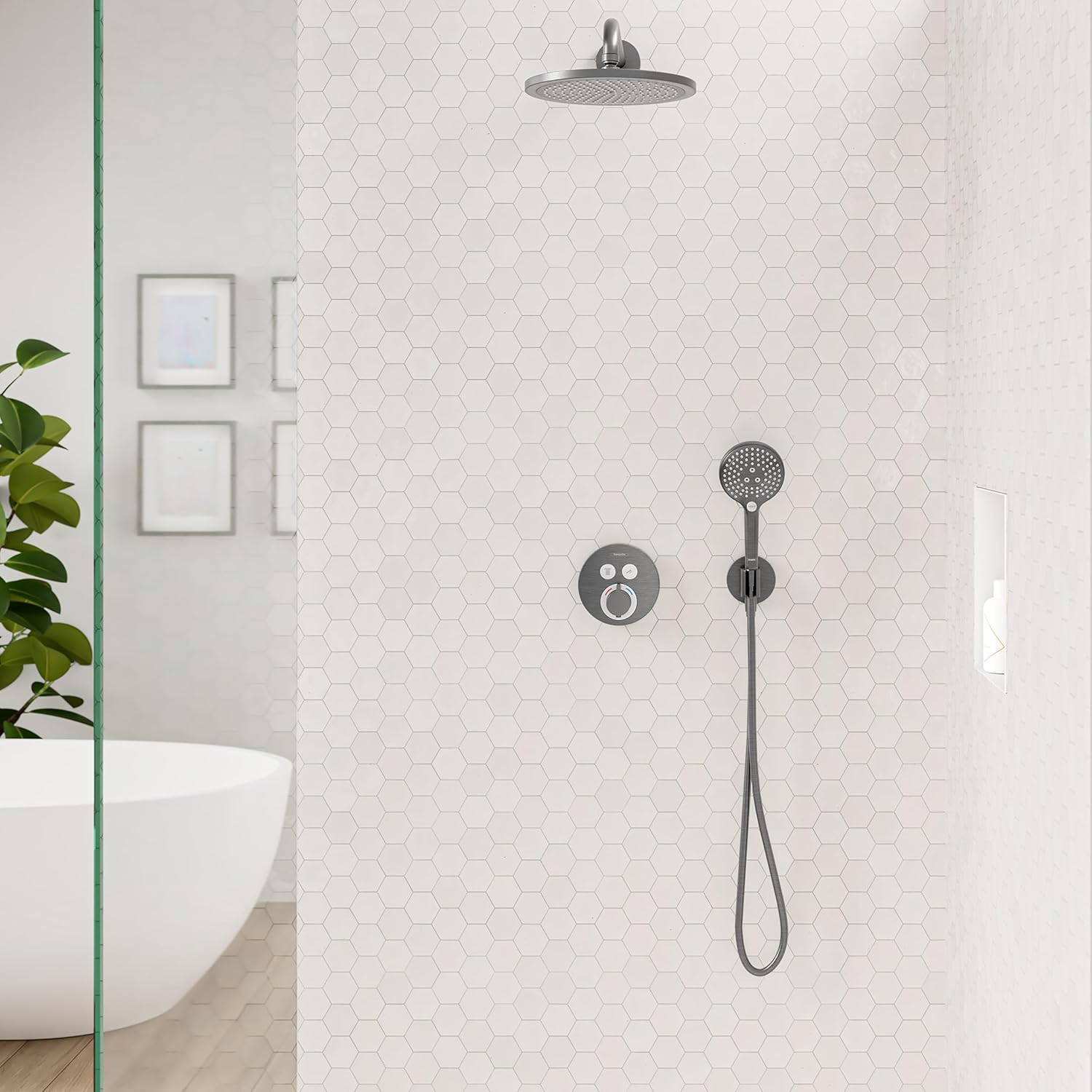 hansgrohe Handheld Shower Wall Outlet 1/2-inch Thread Connection in Brushed Black Chrome, 26888341