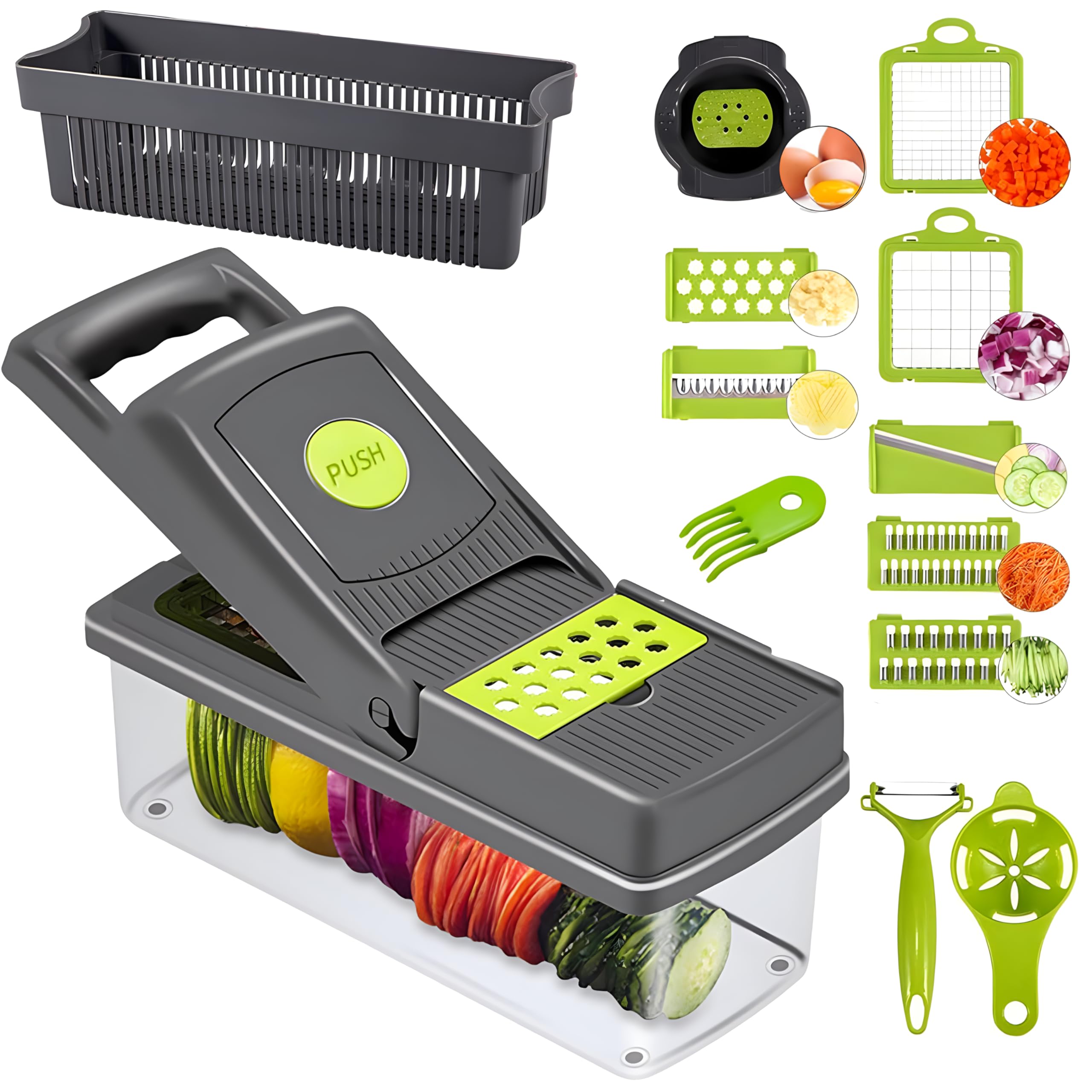 CHOT Vegetable Chopper with Container 14 in 1 Multifunctional Food Chopper Cutter Vegetable Slicer with 8 Stainless Blades Durable Onion Veggie Chopper Kitchen Vegetable Dicer Gadgets