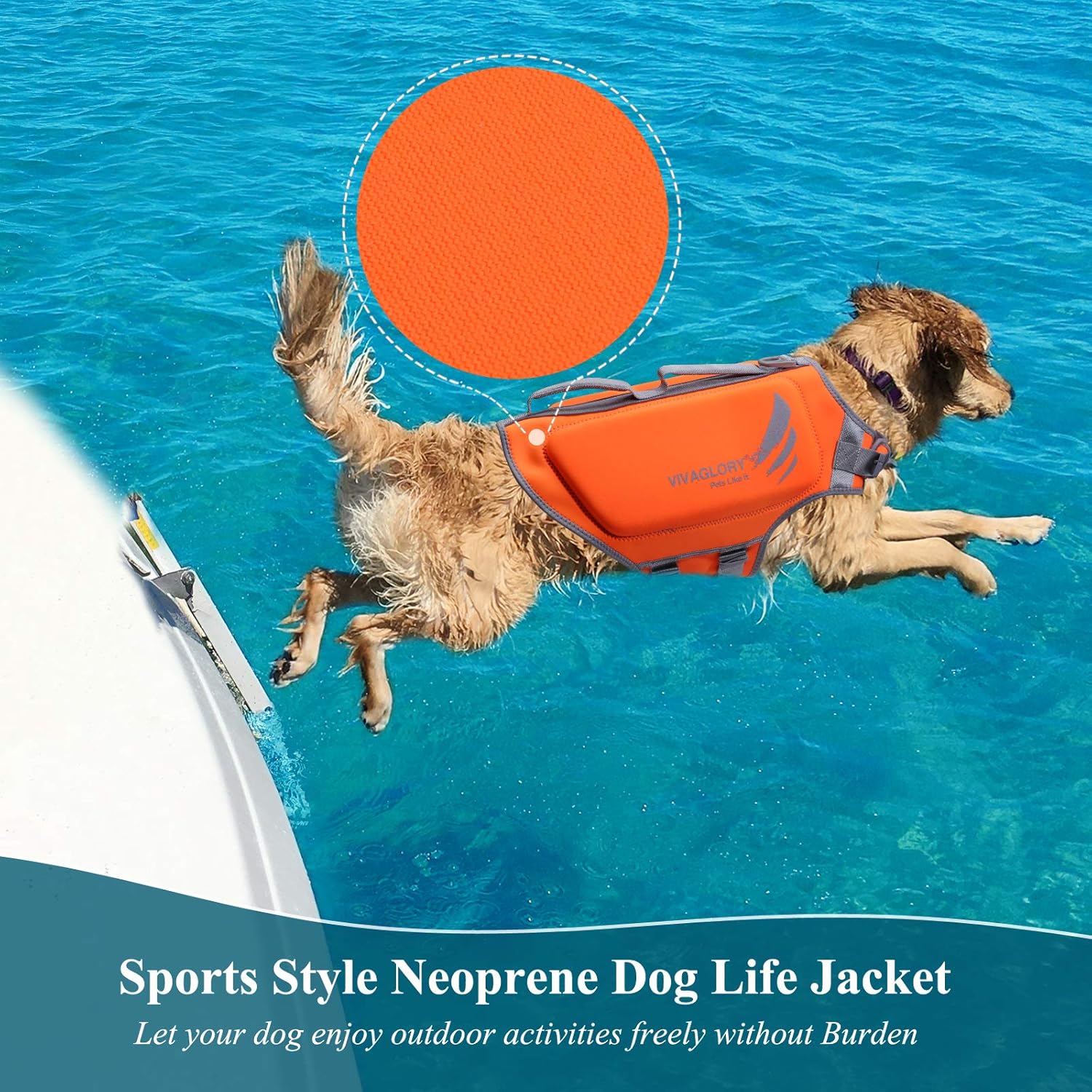 VIVAGLORY + Neoprene Dog Life Vest + High Buoyancy Dog Life Jacket, Lightweight & Buoyancy, Swimming Vest with Handle