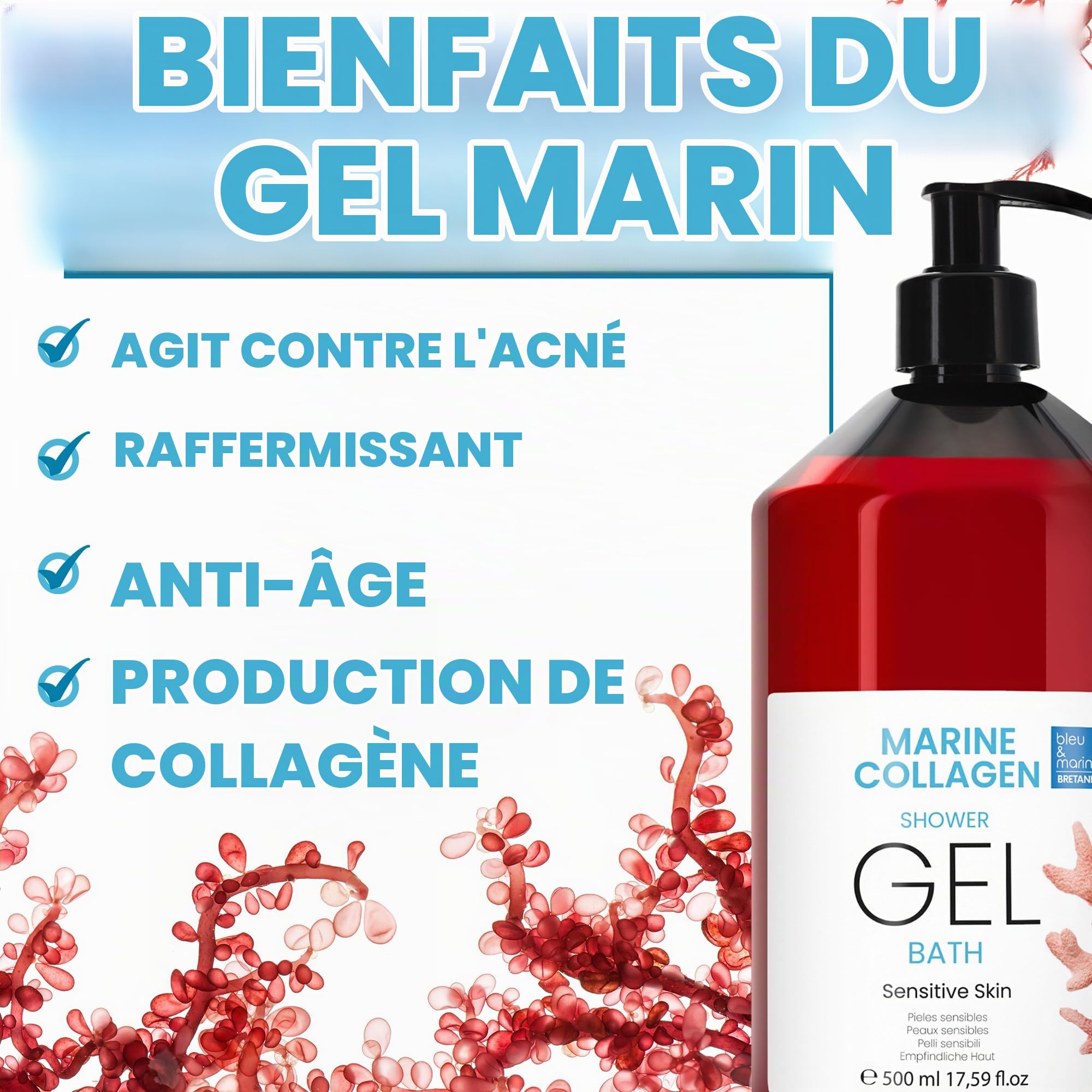 Gel Douche Perlé Extra Délicat au Collagène, Triple Action : Nettoyant Visage, Corps et Cheveux, Effet Raffermissant et Anti-Âge, Soin pour Peaux Atopiques, Sensibles et Sèches - 5000 ml