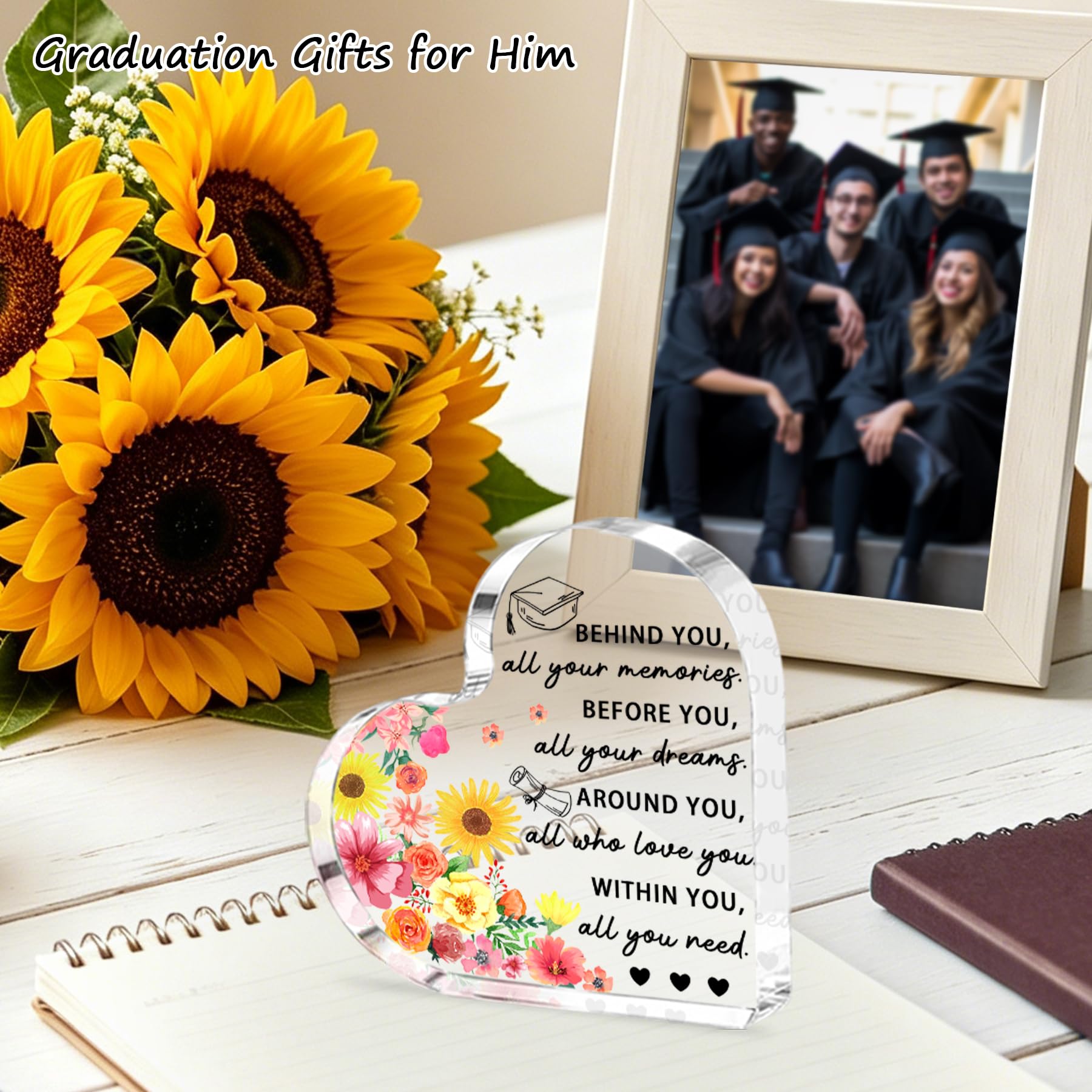 Graduation Gift for Her Him, 2026 Graduation Decorations - Engraved Acrylic Heart Plaque Graduate Gifts 4.7 × 4.7 × 0.6 inch, High School, Masters Degree, College Graduate Gift for Women, Men