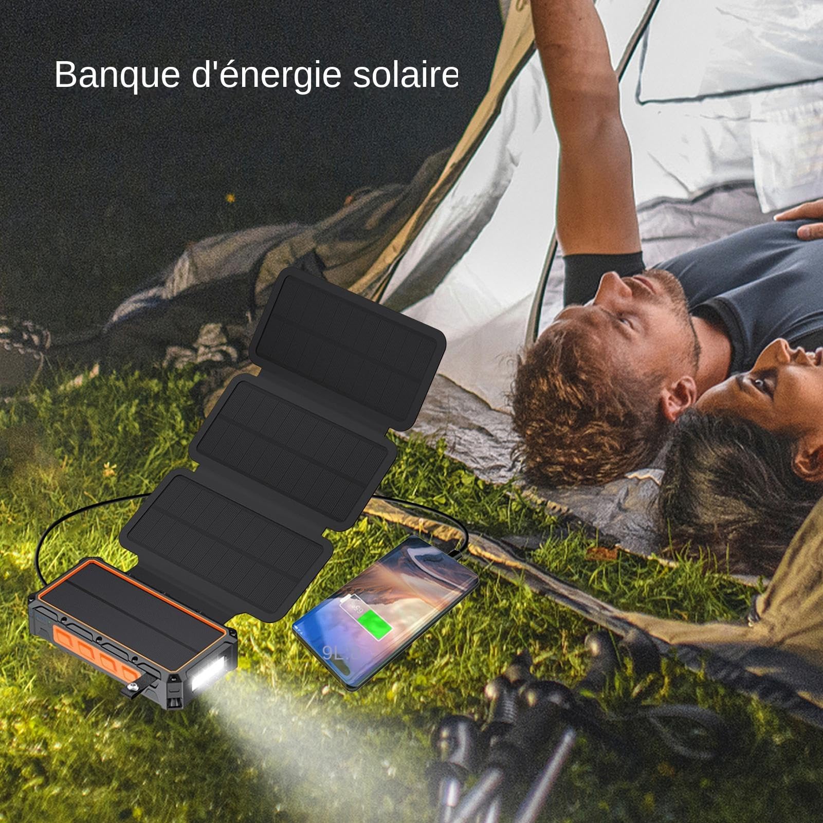 Batterie Externe Solaire Lampe LED, Charge sans Fil pour Appareils | Batterie À Manivelle Pour Voyages Randonnée Camping Pêche Hommes Femmes Garçons Filles Athlètes