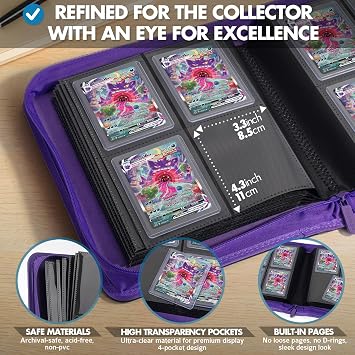 FunGuys Toploader Binder 4 Pocket Trading Card Binder for 128 Top Loaders, Pokemon Card Binder, MTG, Yugioh, Sports Cards, TCG Storage Album, Zipper Card Collector Folder