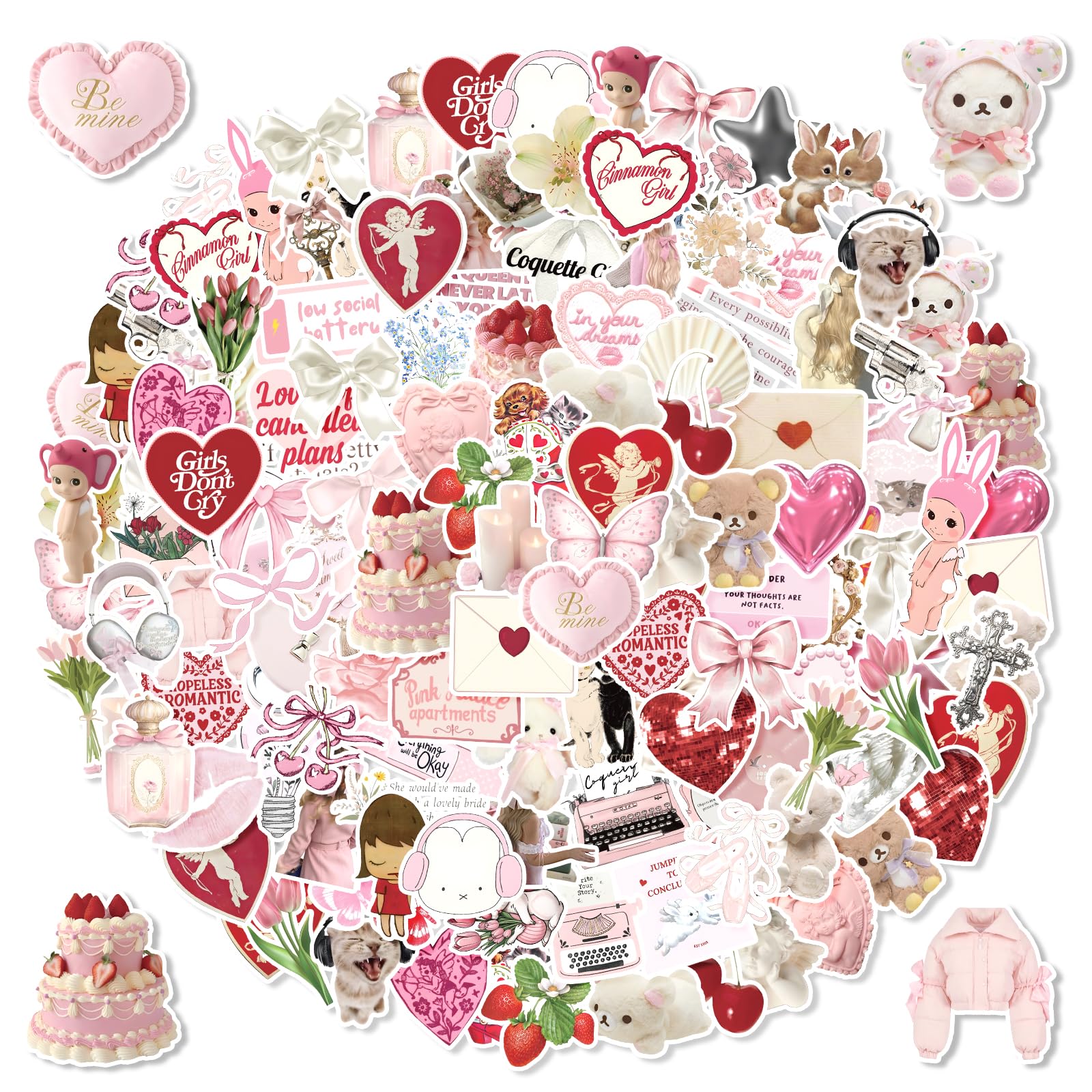 G2PLUS 100PCS Girly Aesthetic Stickers: Cute Waterproof Vinyl Pink Stickers for Journals, Scrapbooking, Planners, Phone Cases, Gift Wrapping and DIY Decoration