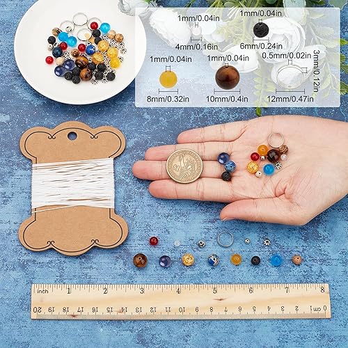 Miniatura 3 de SUNNYCLUE 1 caja de 300 piezas DIY 10 juegos de pulseras del sistema solar, universo, galaxia, los nueve planetas guardianes, collar, cuentas de ojo