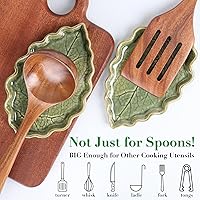 Vista 3 de Ceramic Spoon Rest for Stove Top - Cute Green Leaf Shaped Spoon Rest/Spoon Holder for Kitchen Countertop - Cooking Kitchen Spoon Rest Utensil Rest