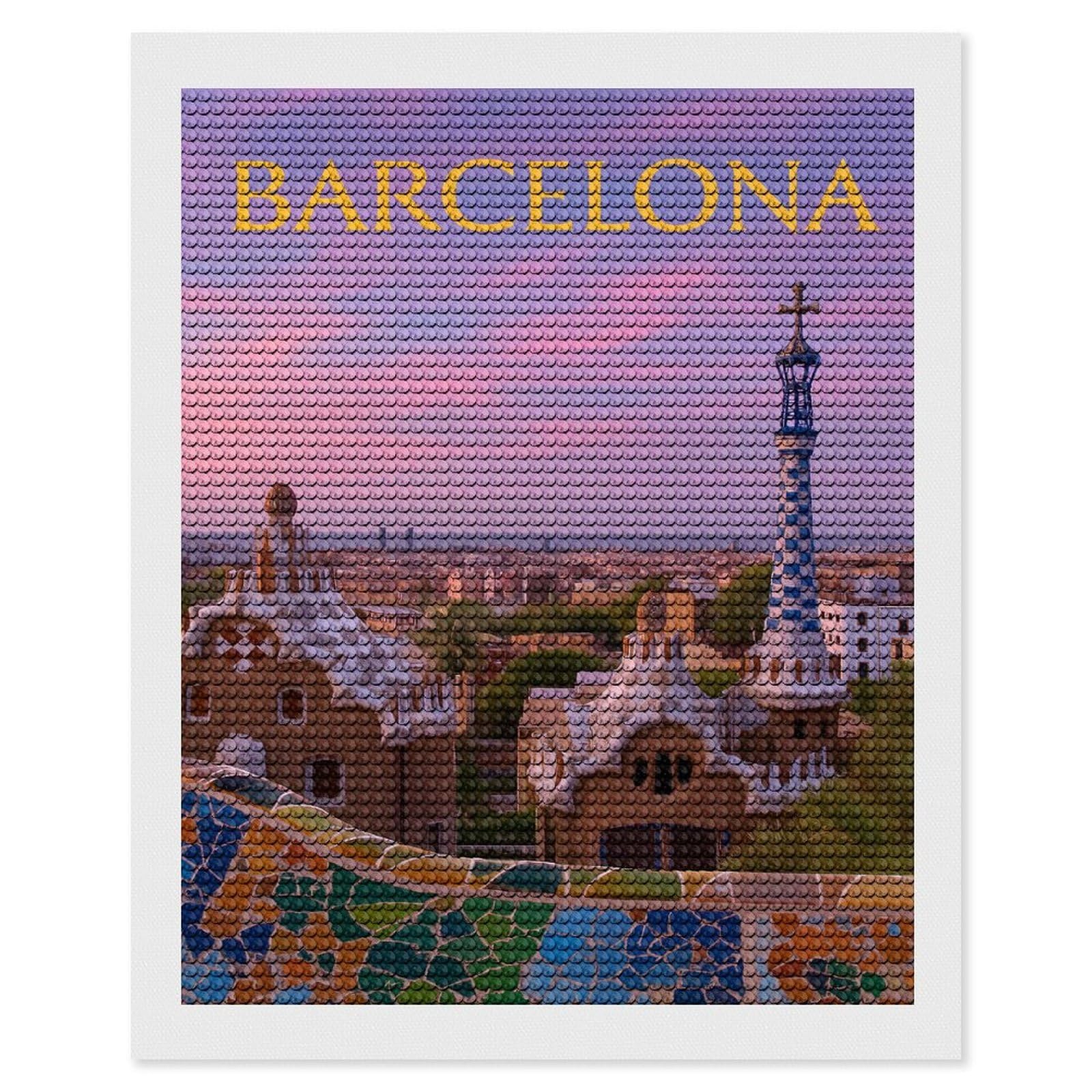 Junmoney Barcelona Park Güell at Sunset Diamond Painting Kit 16"x20", Thoughtful Handmade Gift, for Creative Relaxation, Printed Canvas, Cosy Home Accent