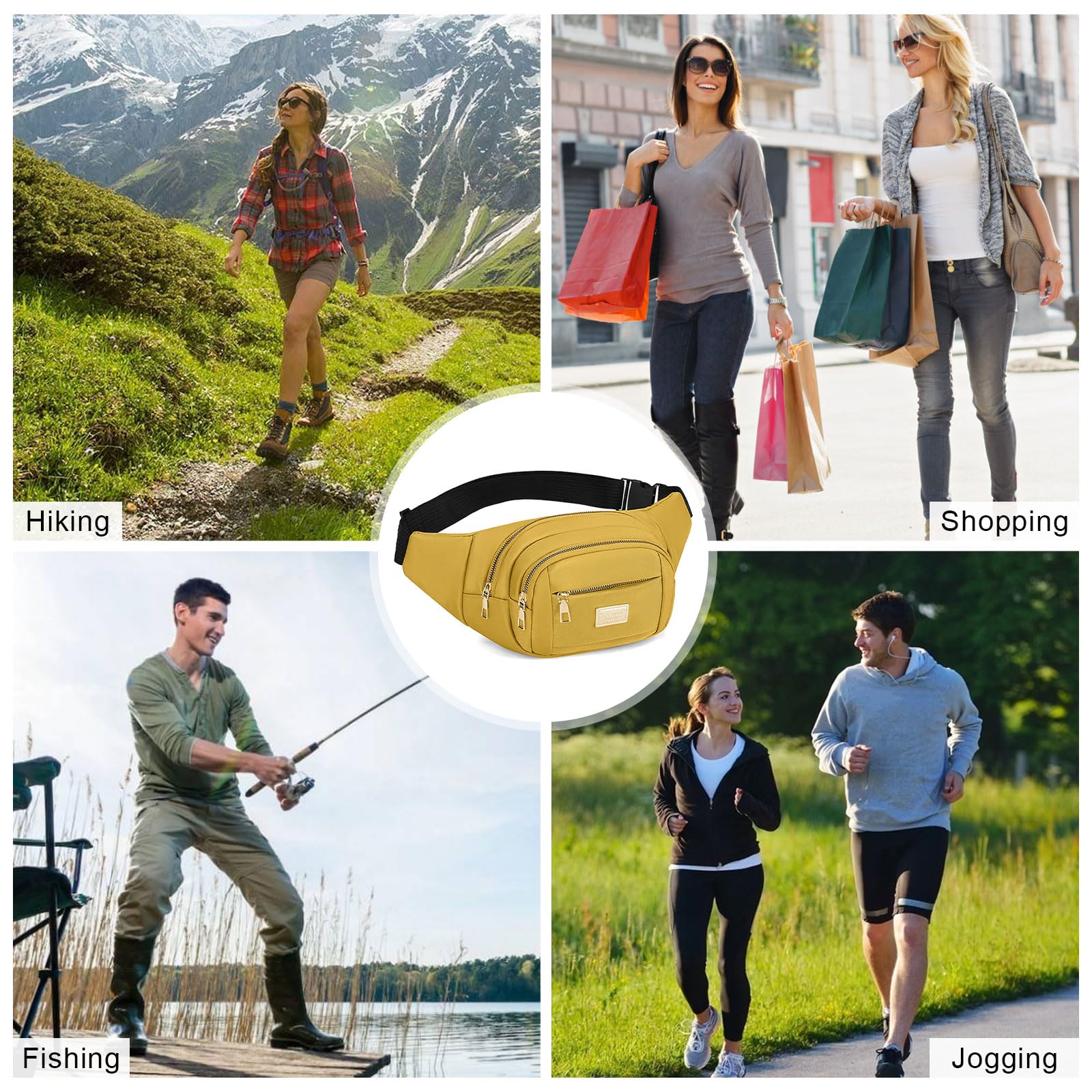 ADUDVLO Bumbags for Ladies Women Men Lightweight Adjustable Bum Bag Fanny Pack with 4 Zipper Pockets,Fashionable Waist Pack for Travel, Running, Hiking, Cycling (Black) — view 49