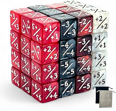 Luck Lab 48 Piece MTG Counter Dice +1/+1 to +6/+6 & -1/-1 to -6/-6 - Red