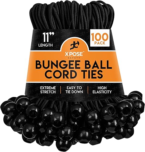 Miniatura 58 de Xpose Safety Cuerdas elásticas de bolas de 6 pulgadas, paquete de 10 cuerdas elásticas resistentes de colores surtidos en blanco y negro con lazos