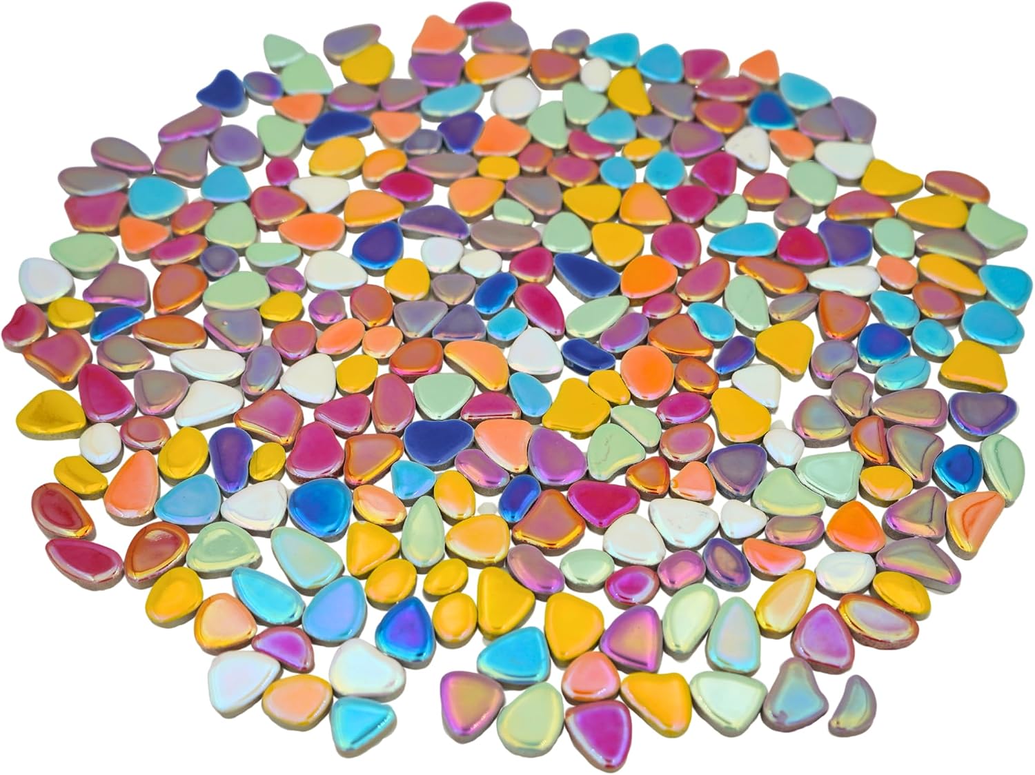 Mixed Color Mosaic Tiles, 1.1 lbs - Ceramic, Variants Ideal for DIY Crafting, Bathroom, Kitchen, Living Room, Garden, and Outdoor Decor (Iridescent Mini Pebble)